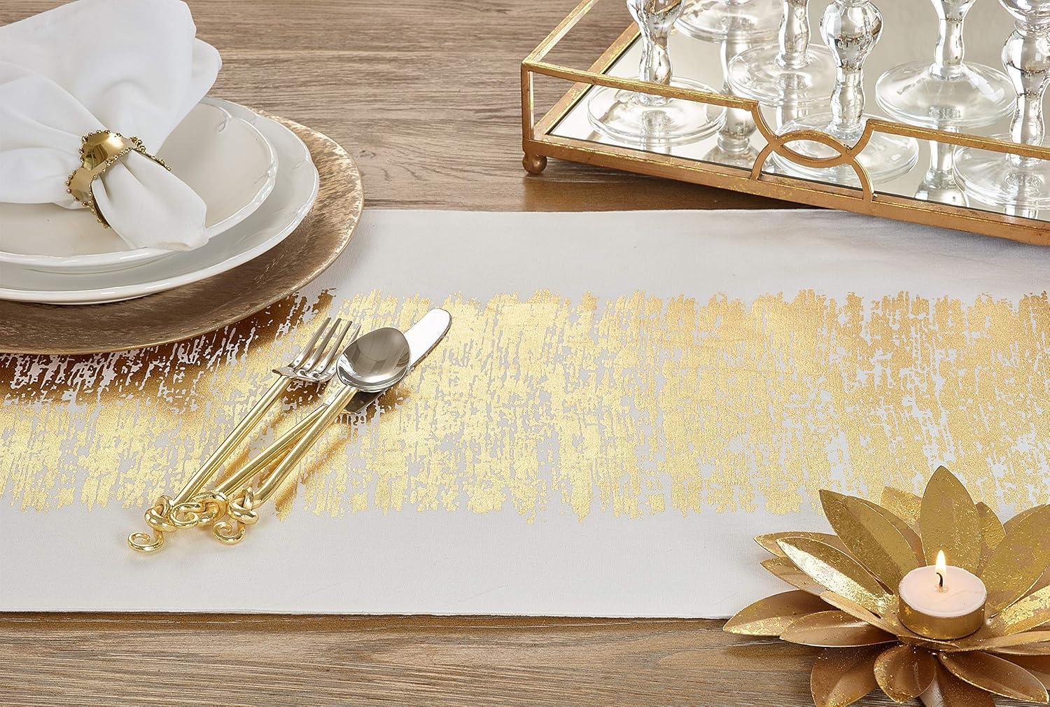 Saro Lifestyle Metallic Banded Design Runner, Gold, 16" x 108"