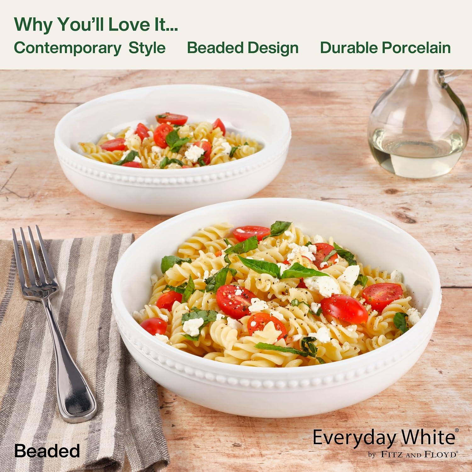 Everyday White by Fitz and Floyd Beaded Dinner Pasta Bowls, Set of 4
