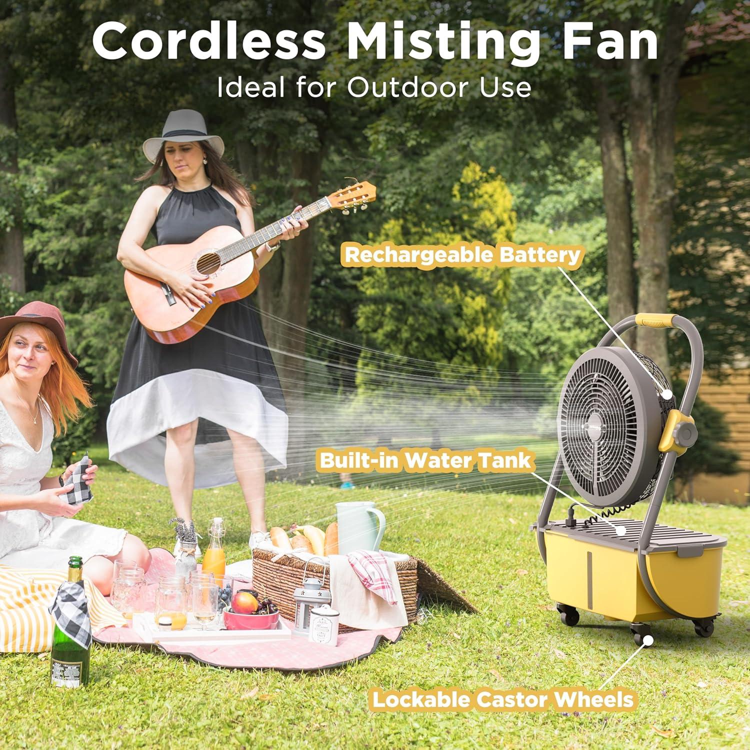 Turbro Cordless Misting Fan 19" 3 Speed 120° Oscillation Portable Electric Household Type