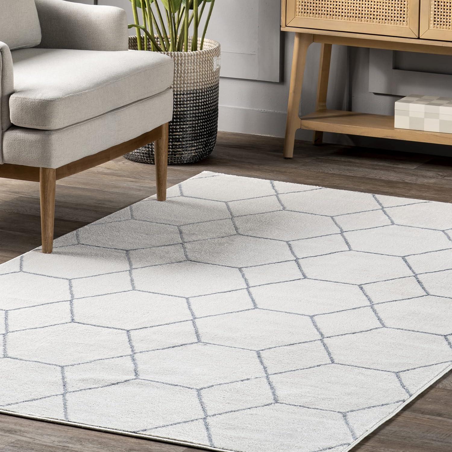 Nuloom Veronica Geometric 5x8 Indoor Area Rug for Living Room Bedroom Dining Room Kitchen, Blue/Ivory