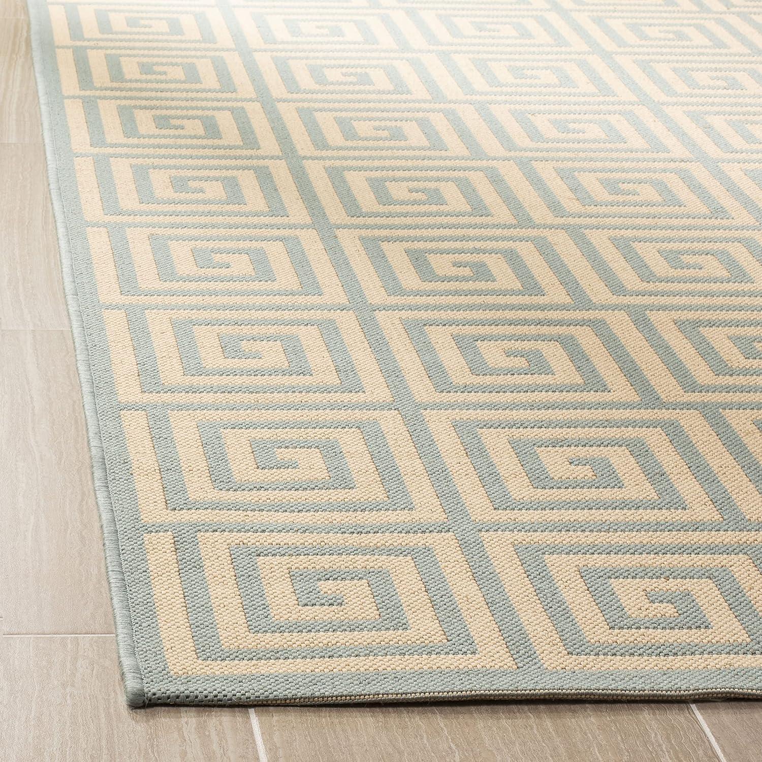 Linden LND129 Power Loomed Area Rug - Cream/Aqua - 5'3"x7'6" - Safavieh
