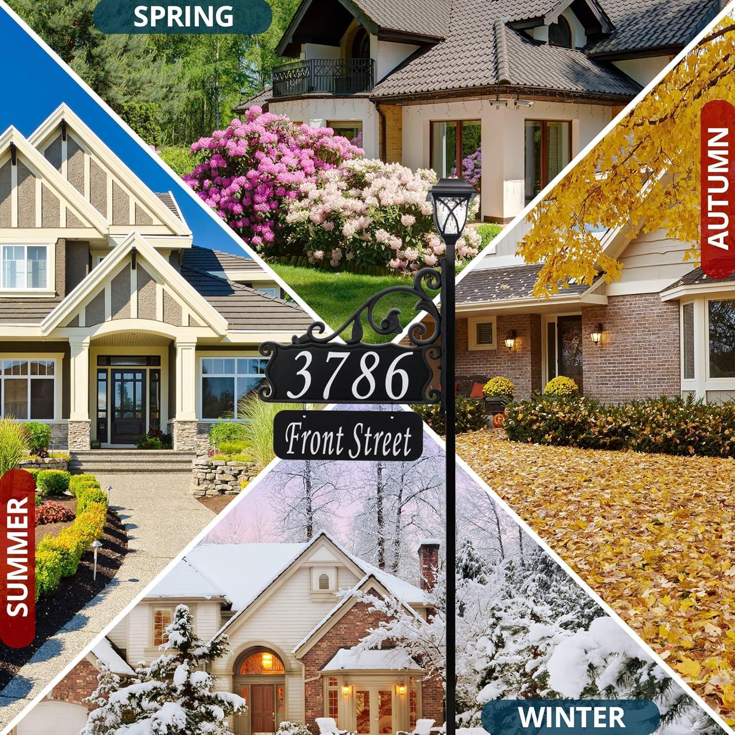 Address America Double-Sided Reflective Boardwalk Lawn Address Sign With Name Rider And LED Solar Light on 58" Pole