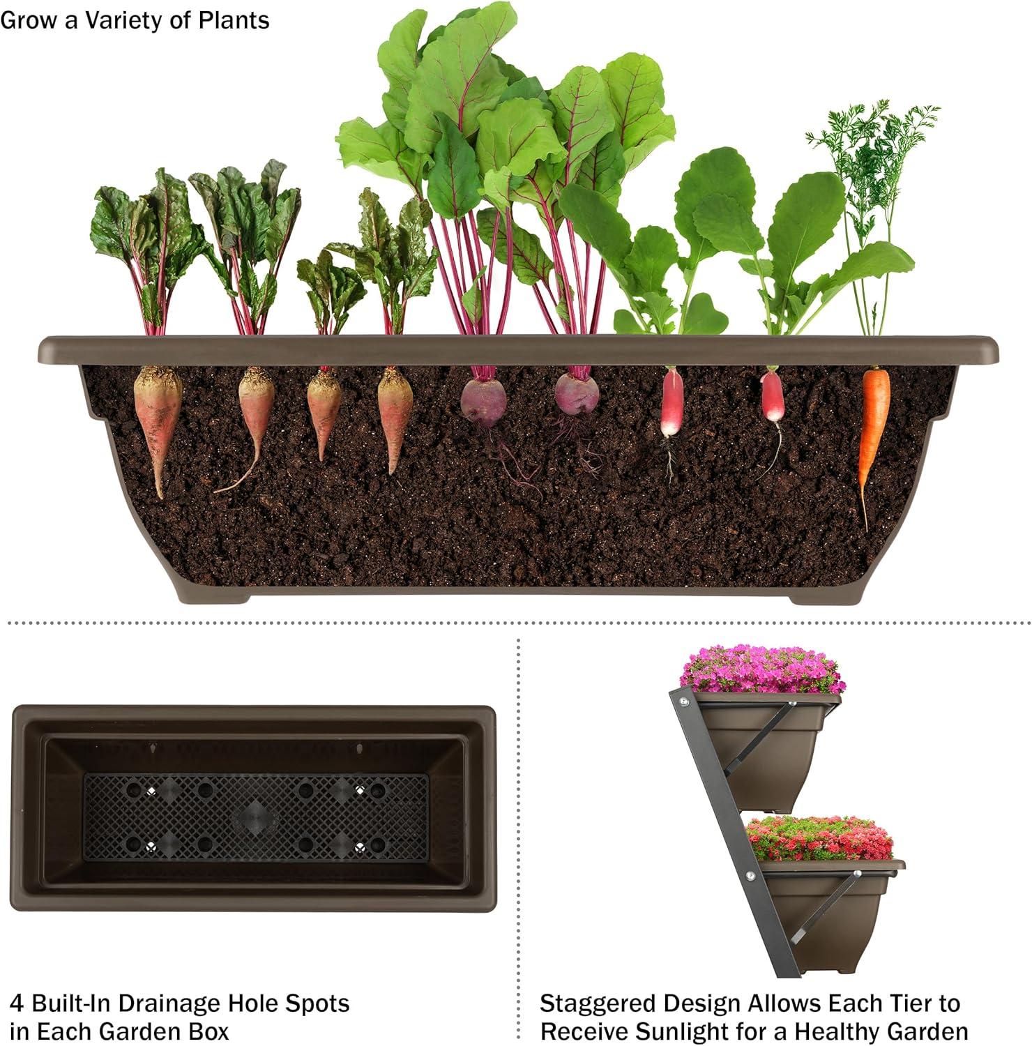 Pure Garden 5pc Raised Garden Beds Rectangular Steel Outdoor Planter Boxes Includes 5 Planter Pots with Rack Brown 27"x21.75"x48"