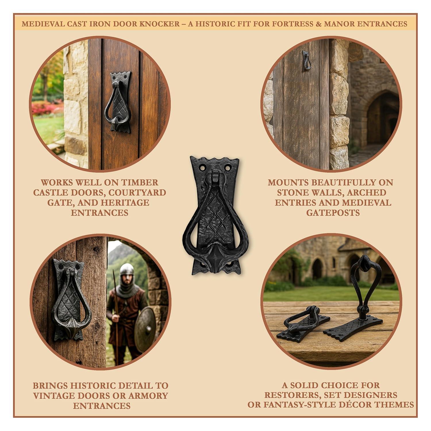 Mystic Colonial Hardware Bedroom Door Knocker Antique Black Ironmongery - True Solid CAST Iron - 4.7 inches