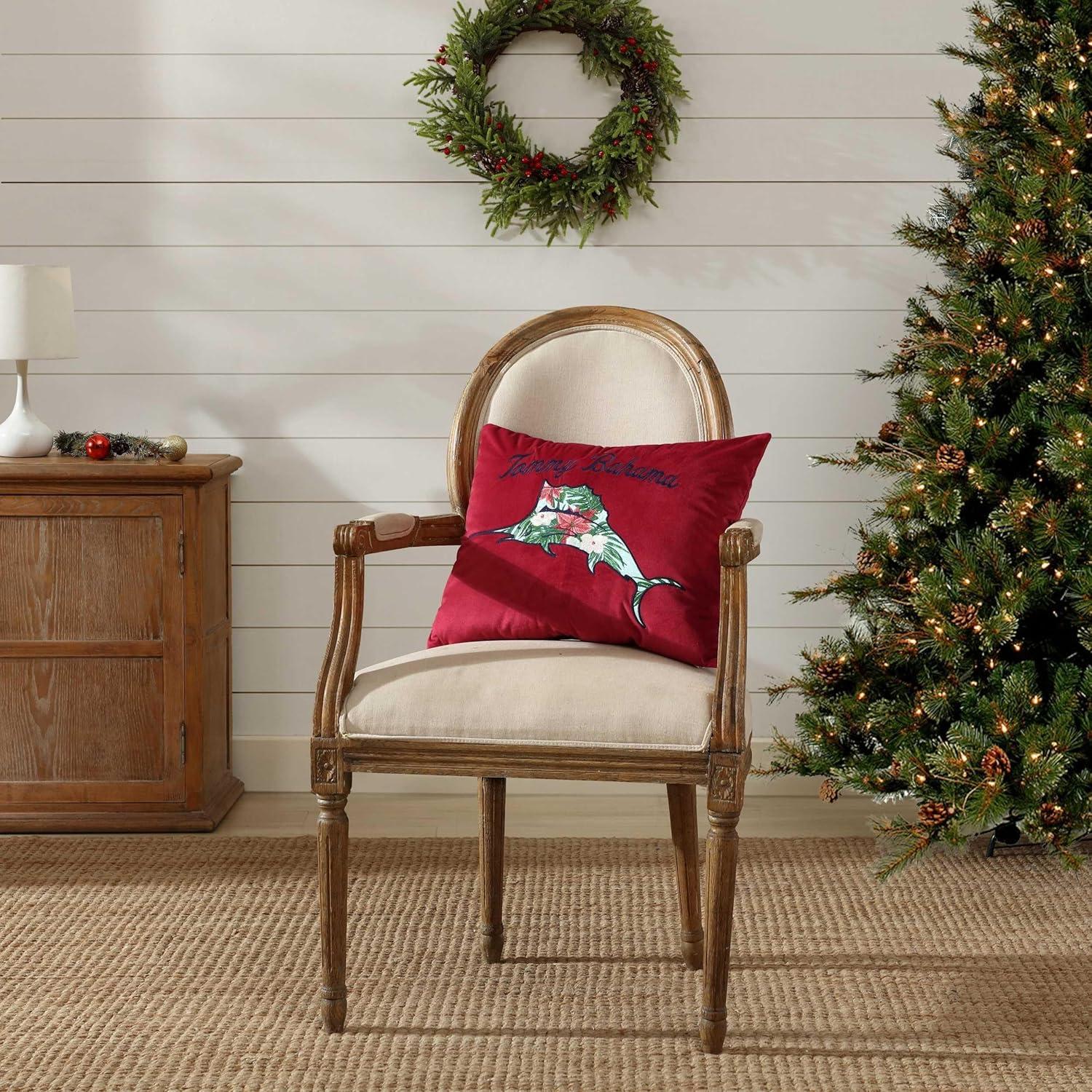 Tommy Bahama Throw Pillow Decorative Pillow with Zipper Enclosure, Super Soft and Cozy Home Decor, Holiday Marlin Red