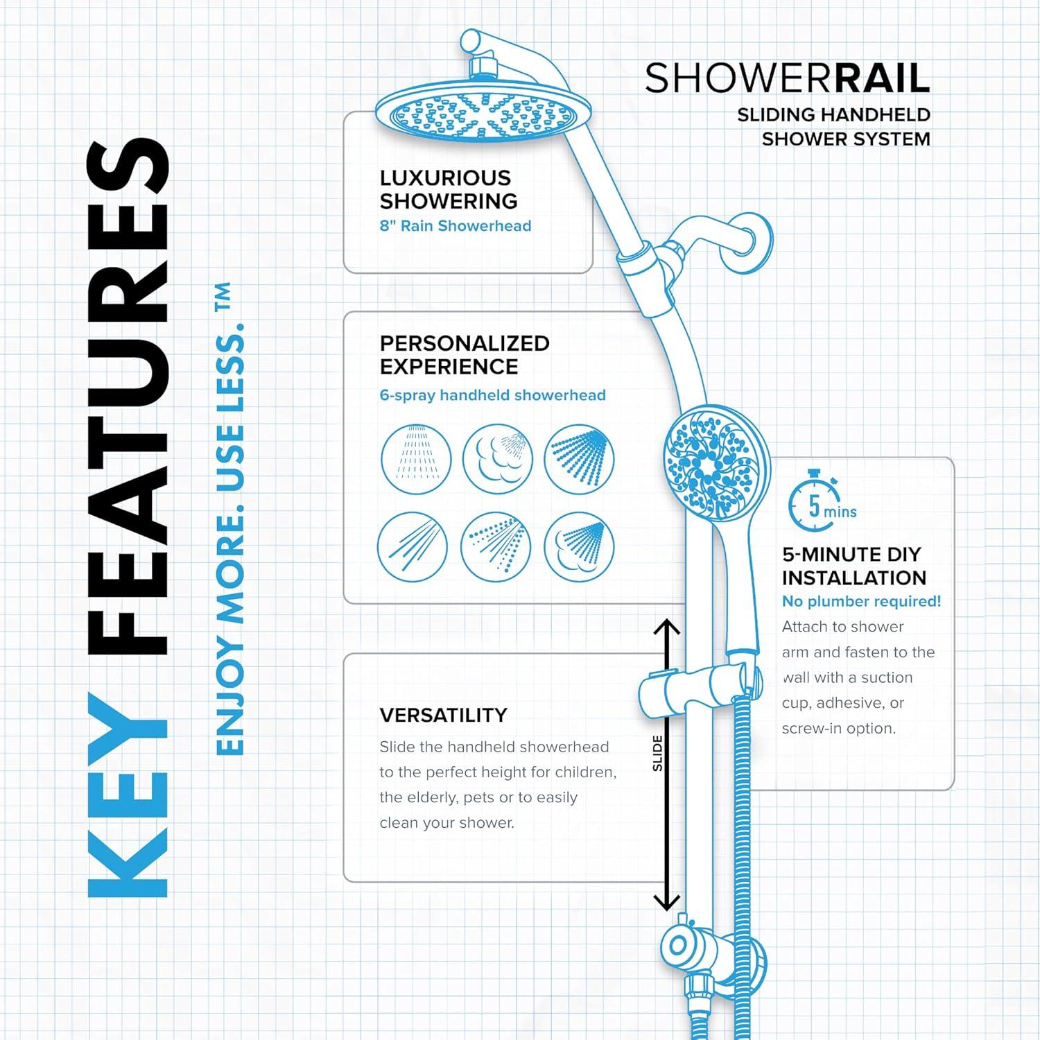 Chrome Dual Shower Head with Handheld Spray and Adjustable Height