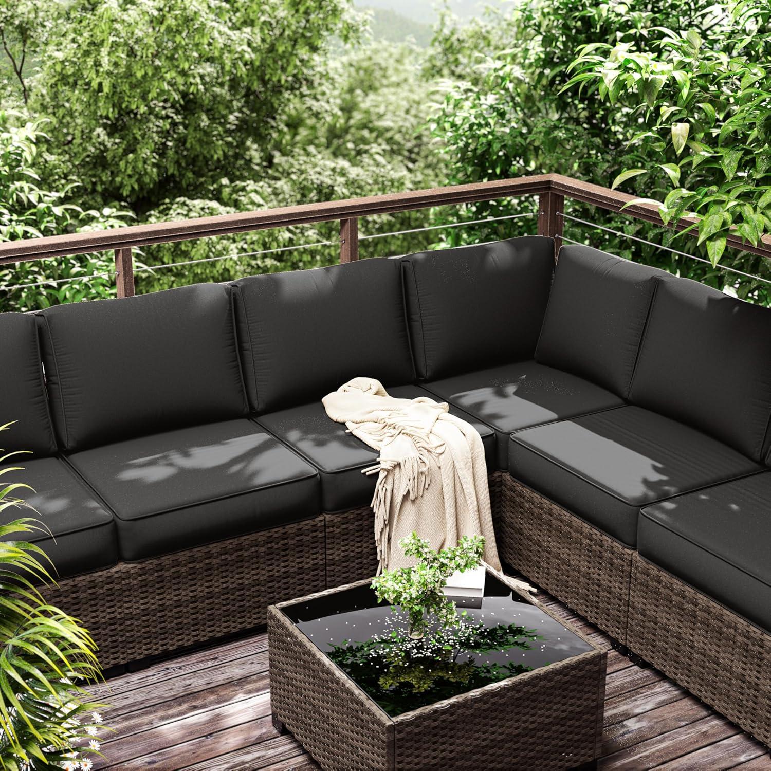 Kimunuk 14 Piece Outdoor Furniture Replacement Cushions, 5" Foam Foam High-Density, Fits 6-Seat Sectional Rattan Conversation Set, Patio Water-Resistant Sofa Cushions, Light Grey