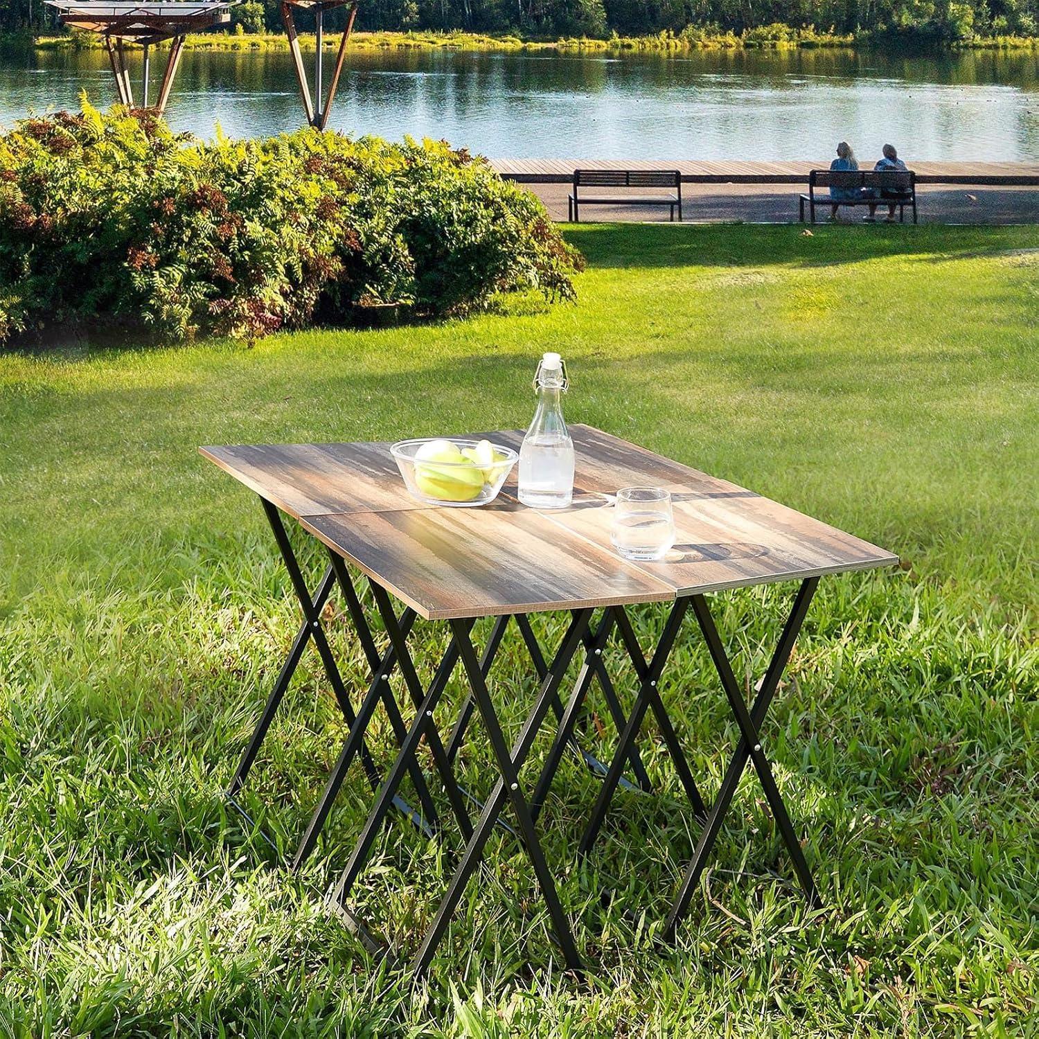 Rustic Brown and Black Folding TV Tray Set with Stand