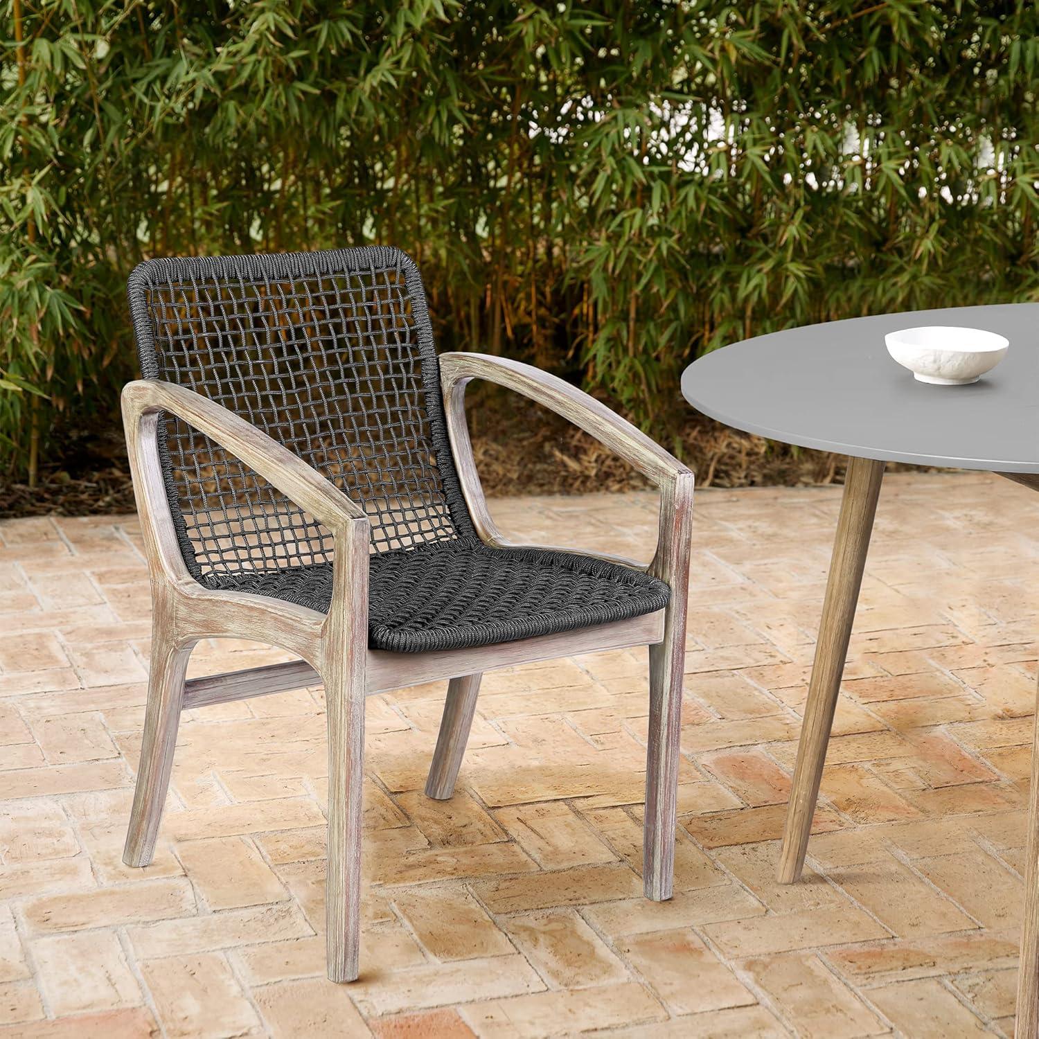 Brighton Outdoor Patio Dining Chair in Light Eucalyptus Wood and Charcoal Rope
