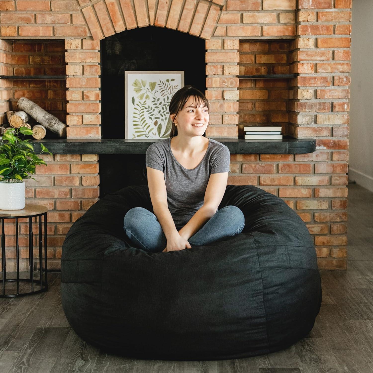 Big Joe Large 4 Foot Foam Filled Bean Bag Chair with Soft Removeable Cover