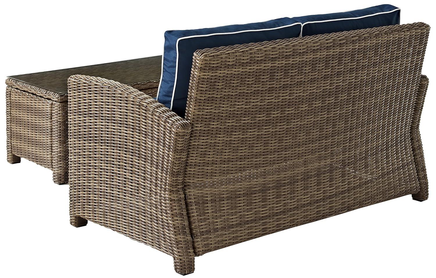 Bradenton 2pc Outdoor Wicker Conversation Set - Navy - Crosley: Steel Frame, UV-Resistant, with Coffee Table