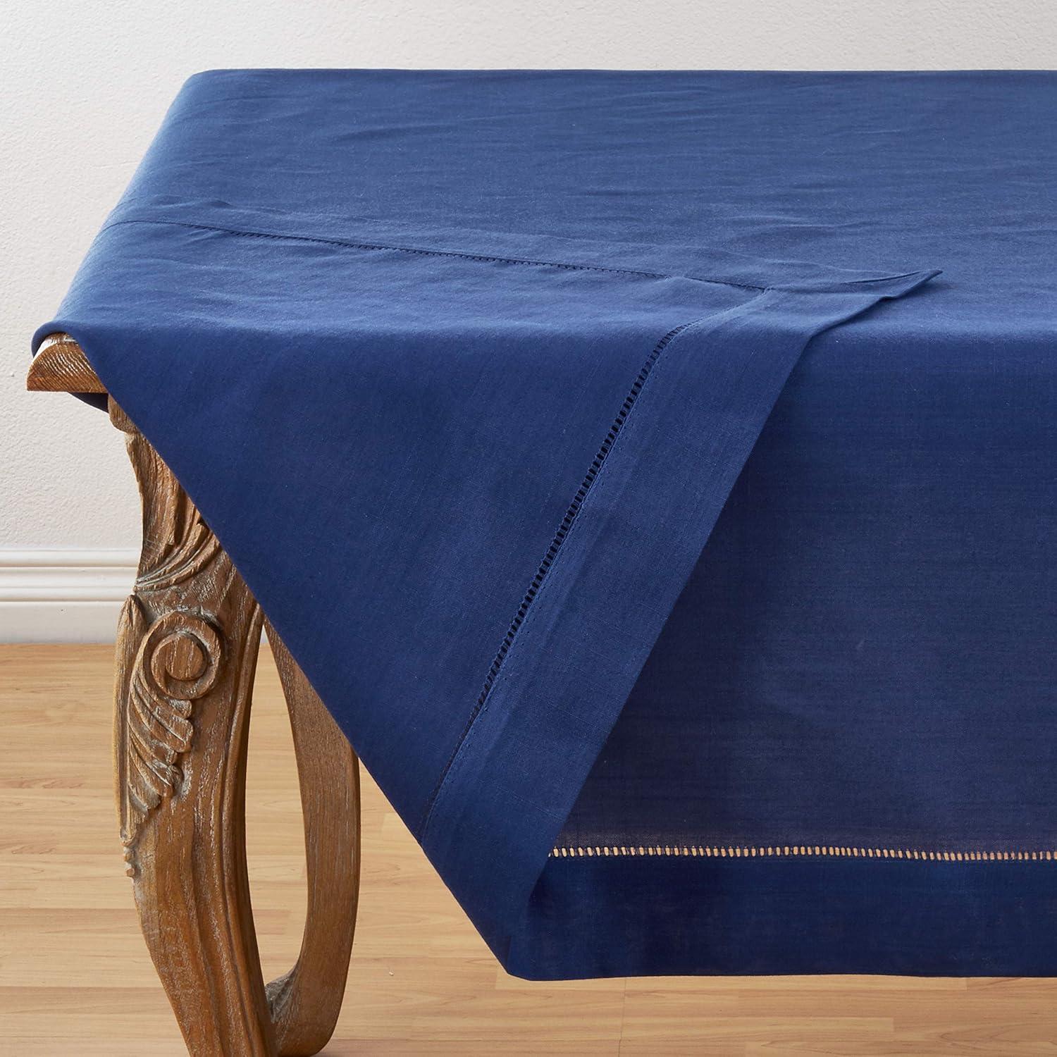 Saro Lifestyle Classic Hemstitch Border Tablecloth, Navy Blue, 60" x 60"