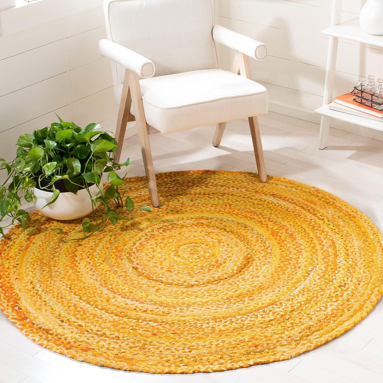 Braided BRD452 Hand Woven Indoor Area Rug - Beige - 5' Round - Safavieh