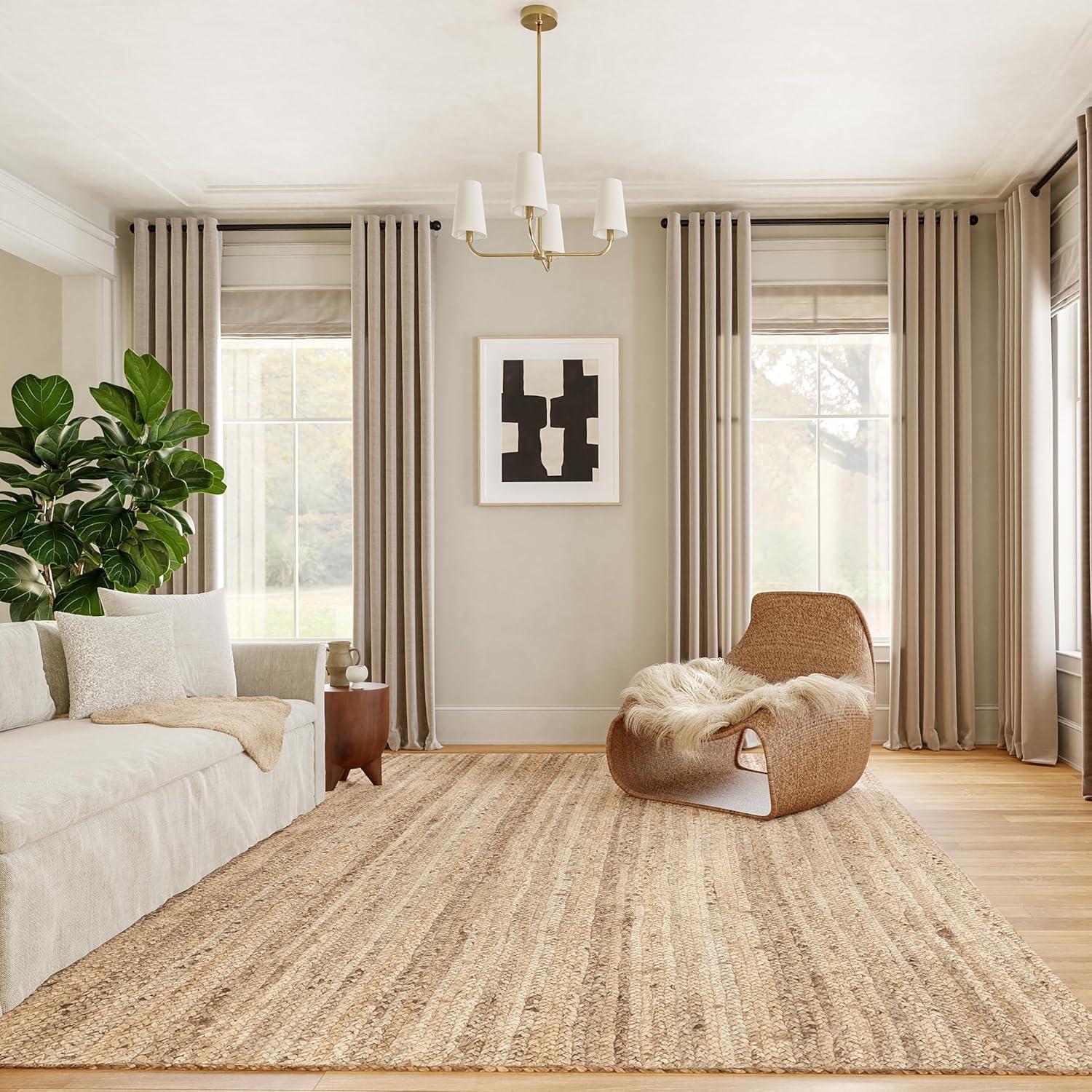 nuLOOM Rigo Hand Woven Farmhouse Jute Area Rug, 8' x 10', Natural
