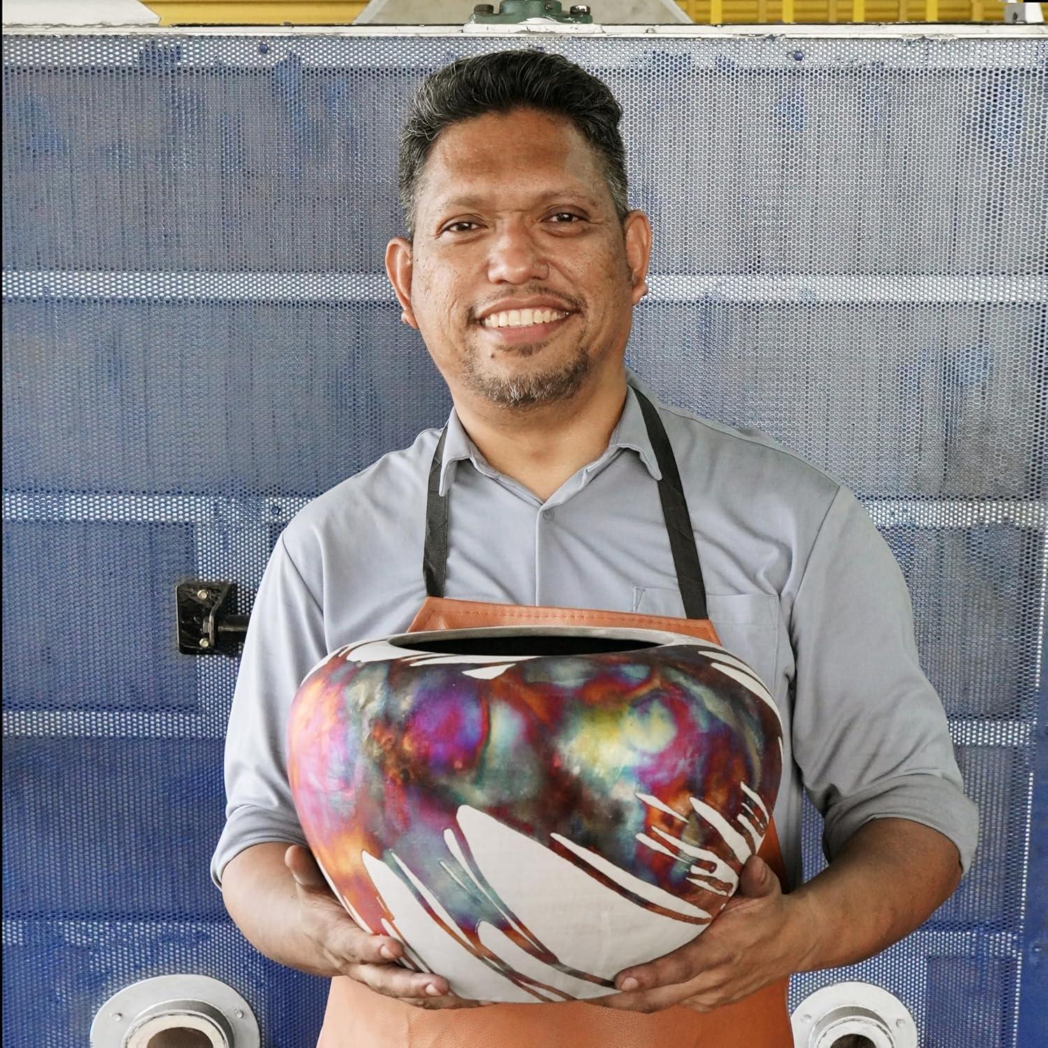 RAAQUU Koban Vase 7" - Handmade Raku Ceramic with Water Tube - Carbon Copper Matte Finish - Modern Boho Home Decor for Living Room, Bedroom, Office - Housewarming Gift - Artisan Pottery