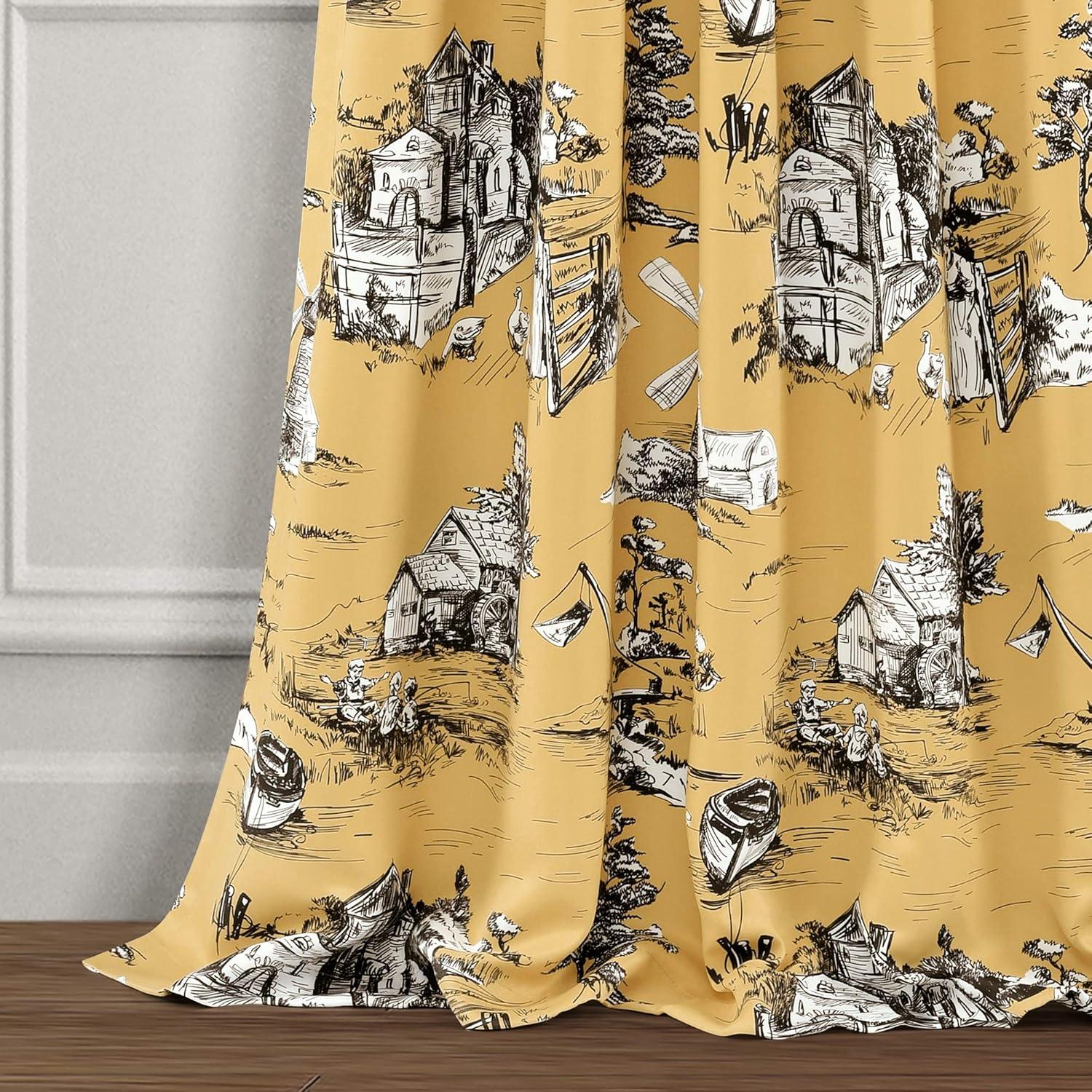 French Country Toile Polyester Room Darkening Curtain Pair