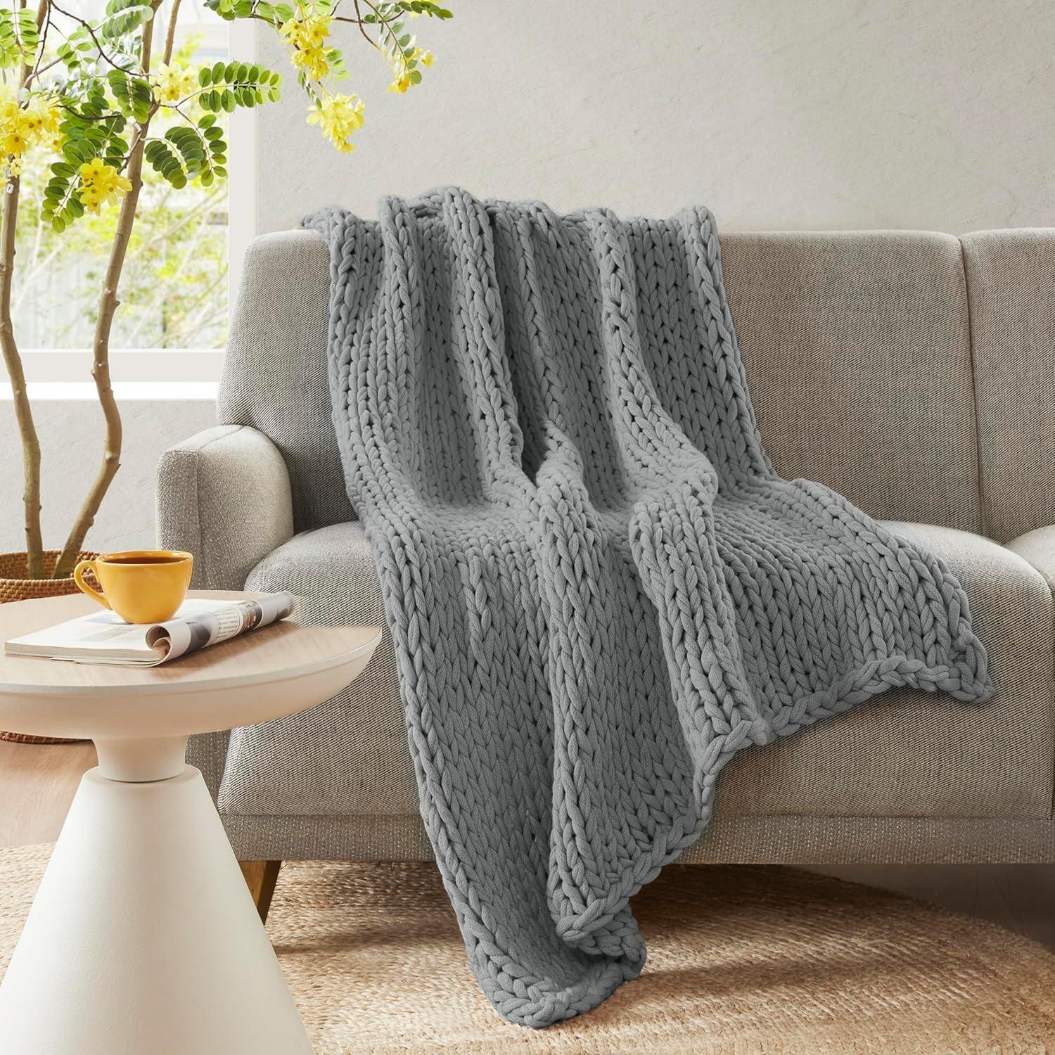50"x60" Chunky Double Knit Handmade Throw Blanket Charcoal - Madison Park: Acrylic, Modern Style, All Ages