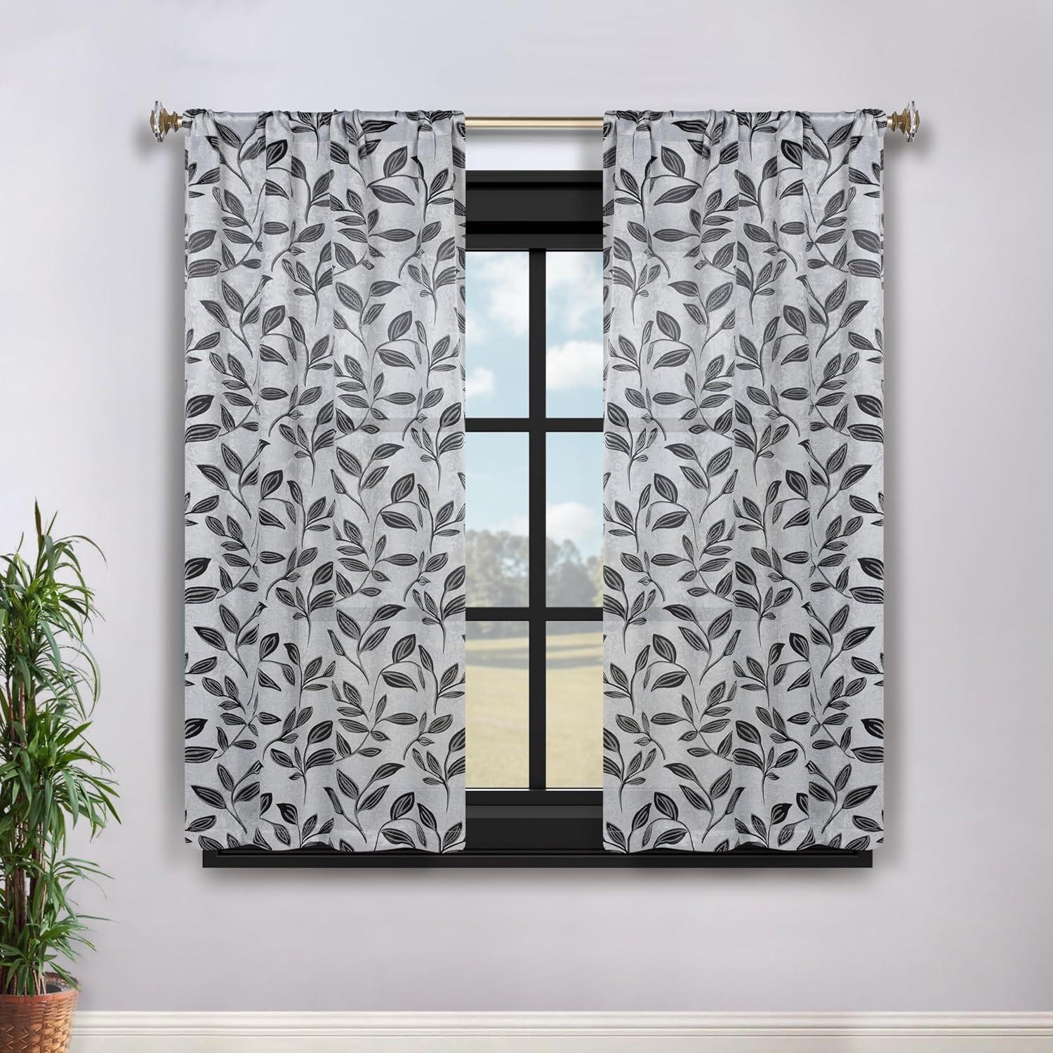 Superior Modern Bohemian Leaves Polyester Machine Washable Room Darkening Blackout Curtains by Superior (Set of 2)