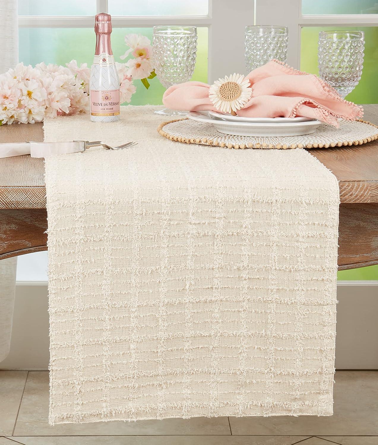 Saro Lifestyle Cotton Table Runner with Texture Design, 13"x72", Beige