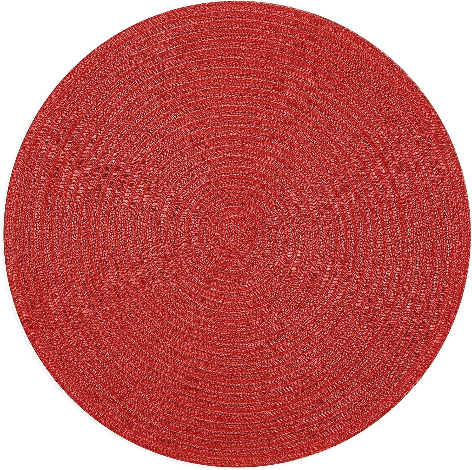 Round Woven Placemats, 4 Pcs, 15" Braided Woven Placemats, Attractive Kitchen Place Mats, Round Placemats as Table Mat (Red)