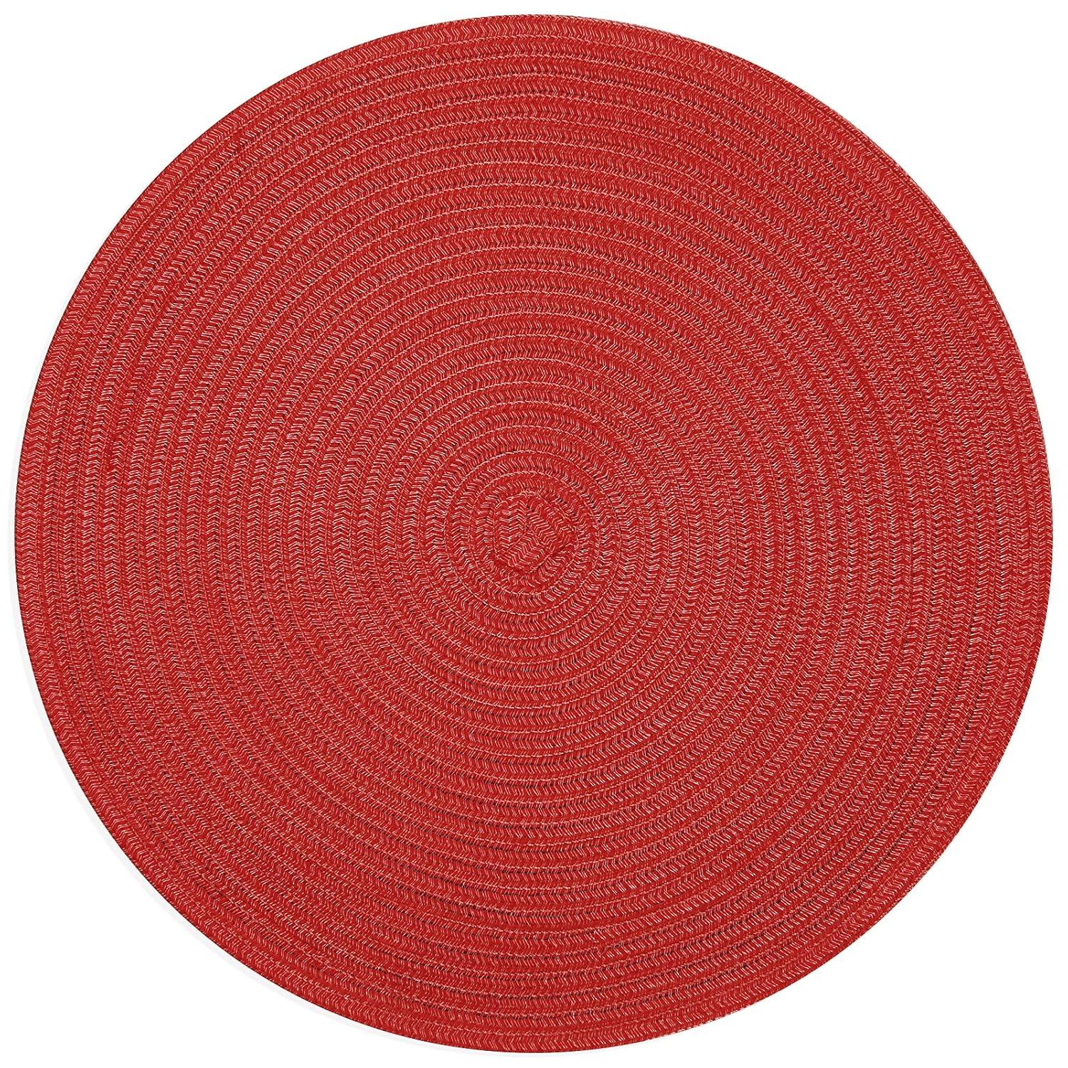 Round Woven Placemats, 4 Pcs, 15" Braided Woven Placemats, Attractive Kitchen Place Mats, Round Placemats as Table Mat (Red)