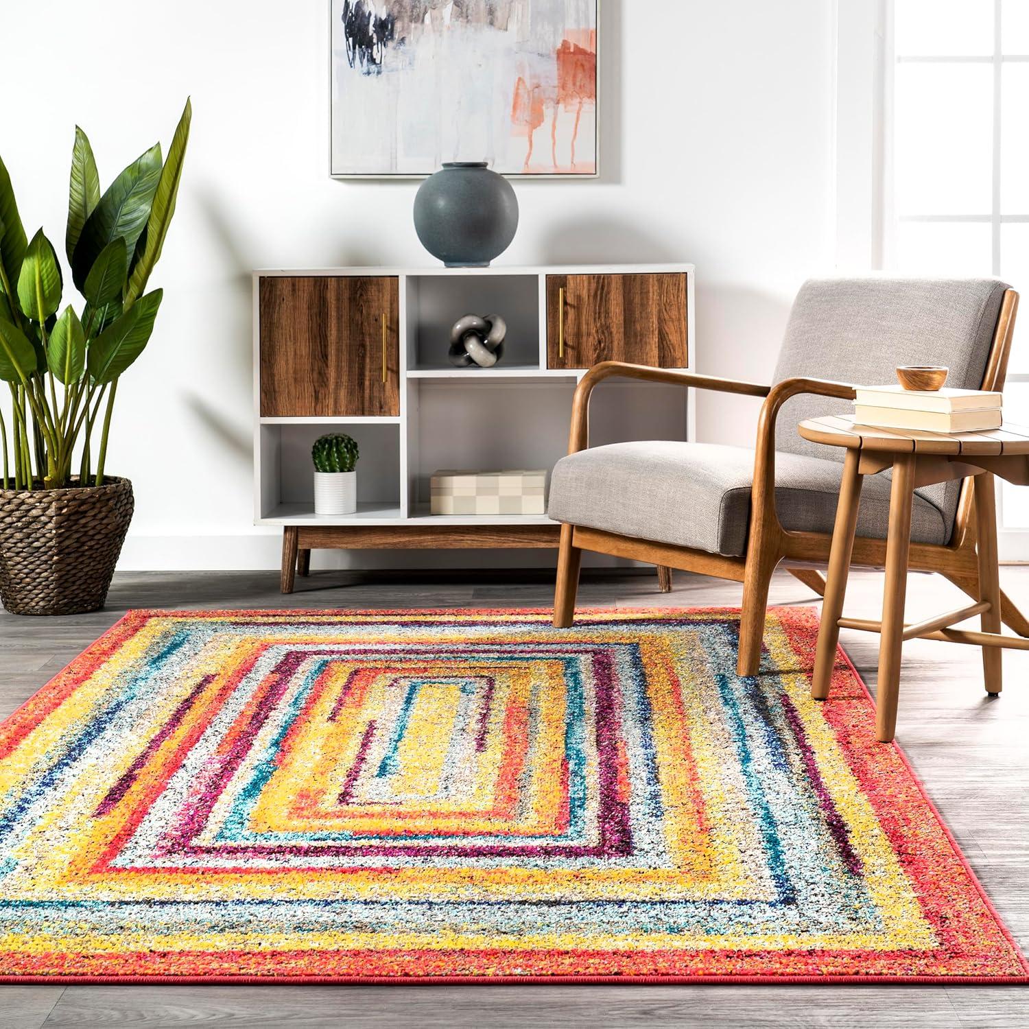 nuLOOM 5'x8' Hargis Labyrinth Area Rug Red/Pink: Contemporary Indoor Low Pile, Stain & Fade-Resistant Rug
