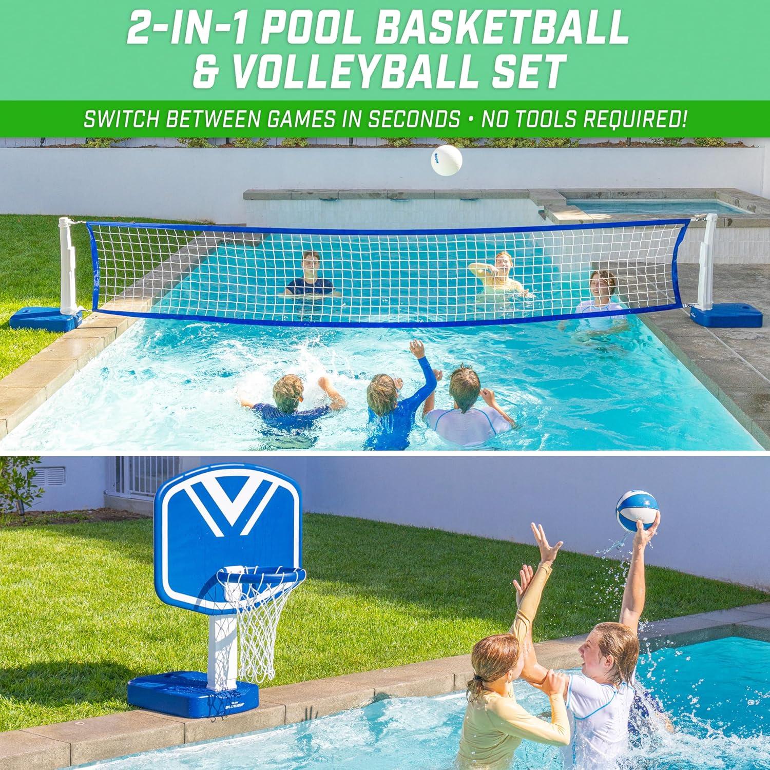 GoSports Splash Hoop 2-in-1 Pool Basketball Hoop & Volleyball Net Game Set