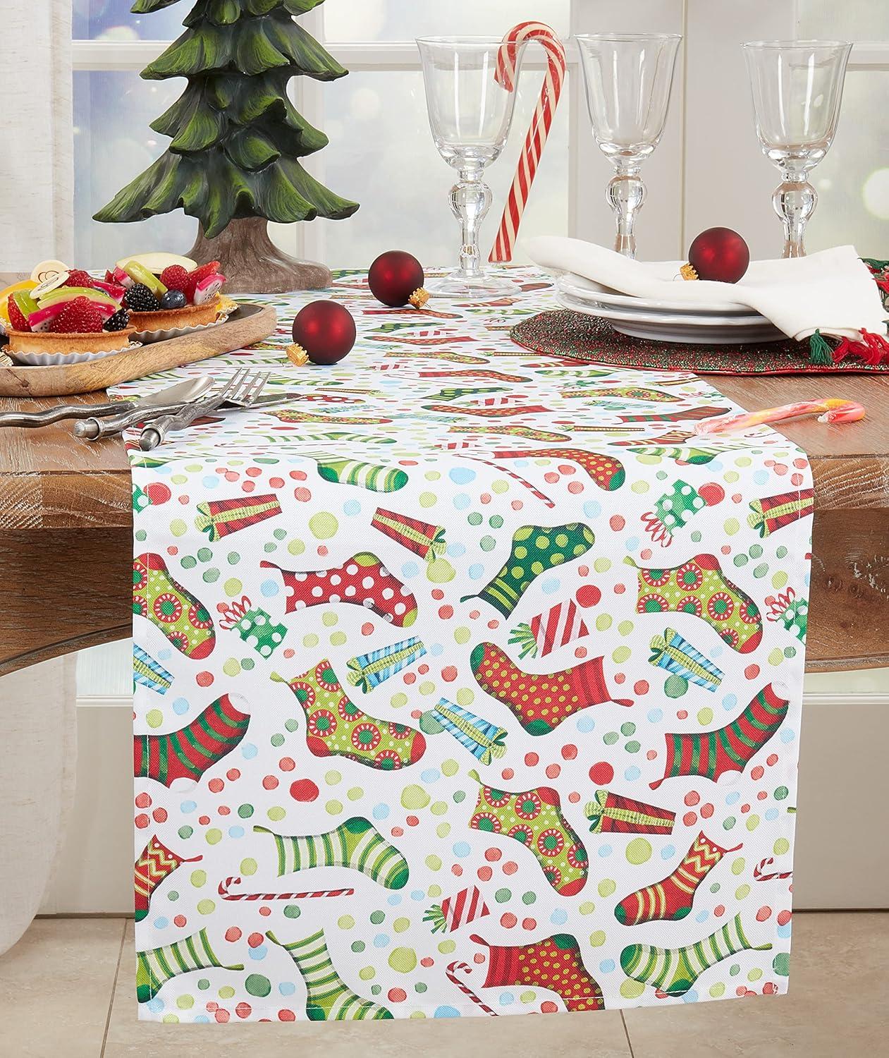 Saro Runner_Christmas Stockings Design Table Runner