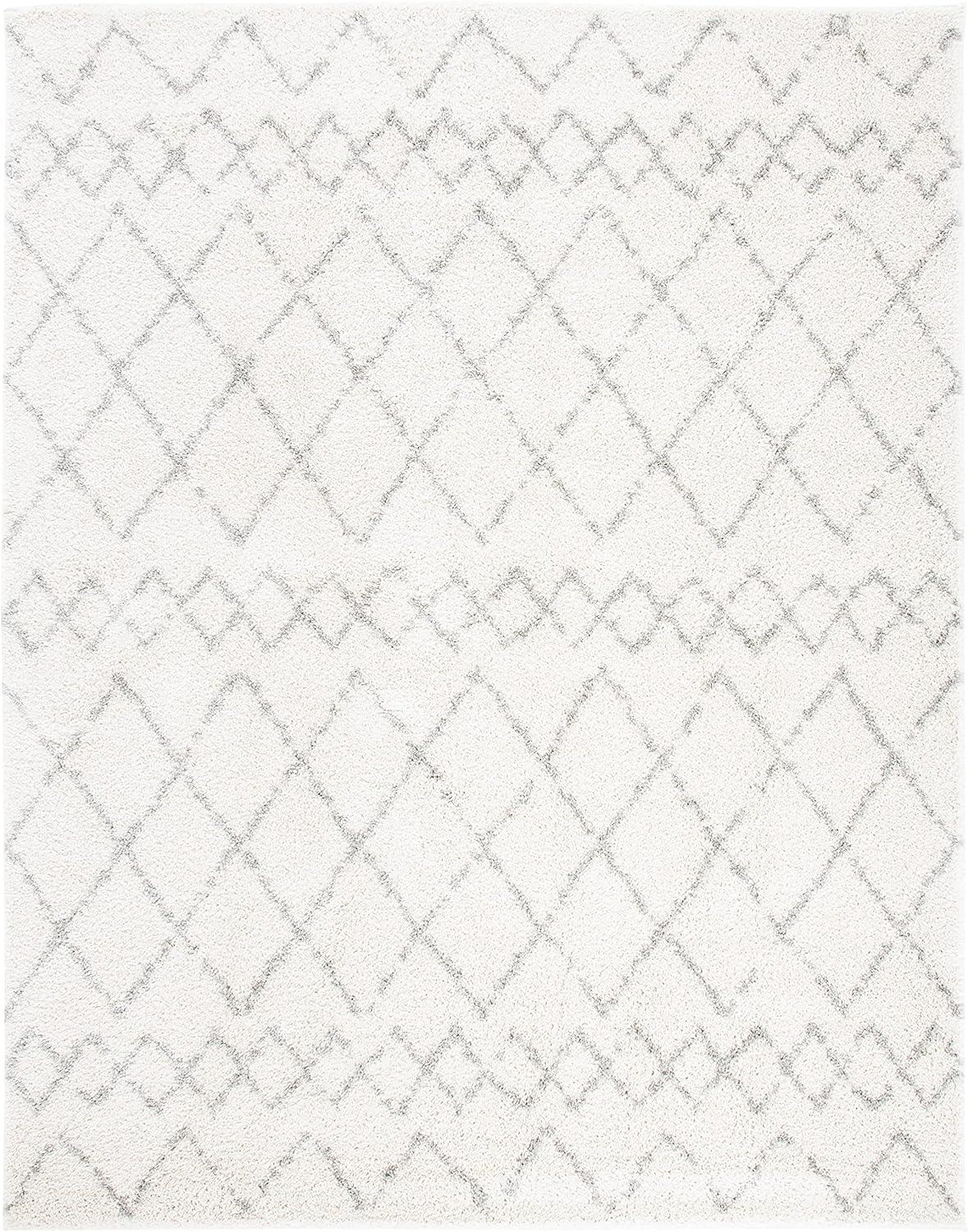 SAFAVIEH Berber Feride Geometric Shag Area Rug, Cream/Light Grey, 8' x 10'