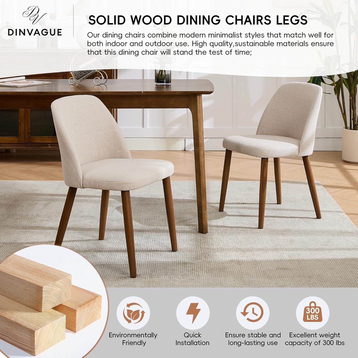 Dining Chairs Set of 2,Dining Chairs with Fabric Upholstered and Solid Wood Legs,Kitchen Side Chair,Thick Cushions Seat,Easy Assembly for Dining Room Living Room Bedroom (Beige)