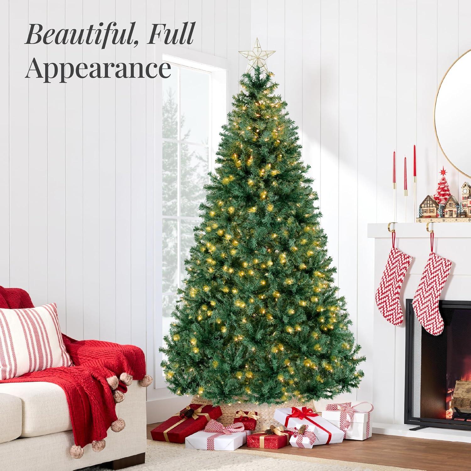 Best Choice Products 6ft Pre-Lit Premium Hinged Artificial Christmas Pine Tree w/ 1,000 Tips, 250 Lights, Metal Base