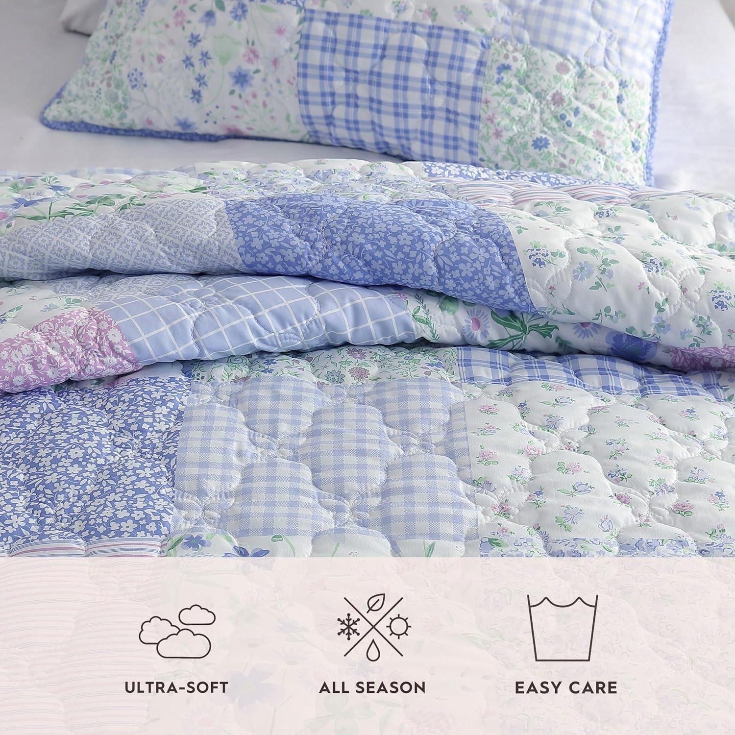 Purple Patchwork Microfiber Full Quilt Set for Kids