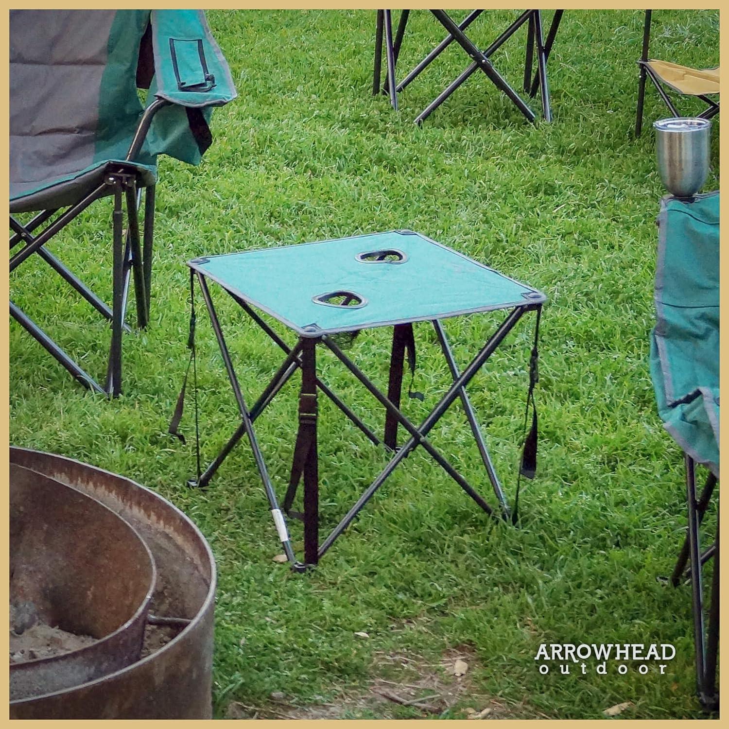 ARROWHEAD OUTDOOR 26” (66cm) Heavy-Duty Portable Camping Folding Table, 2 Cup Holders, Compact, Square, Carrying Case Included, Steel Frame, High-Grade 600D Canvas, USA-Based Support (Green)