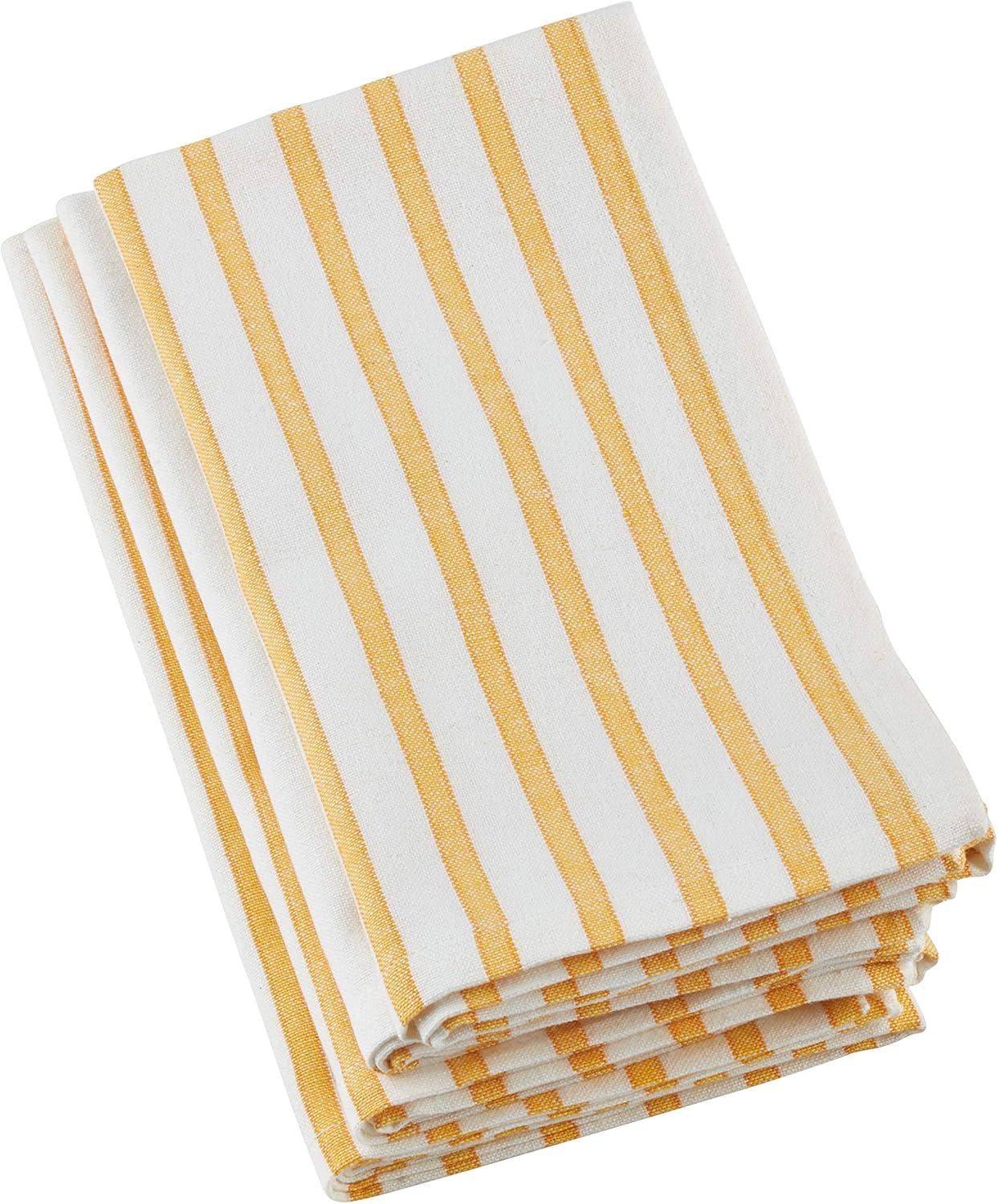 Yellow and White Cotton Striped Napkins, Set of 4