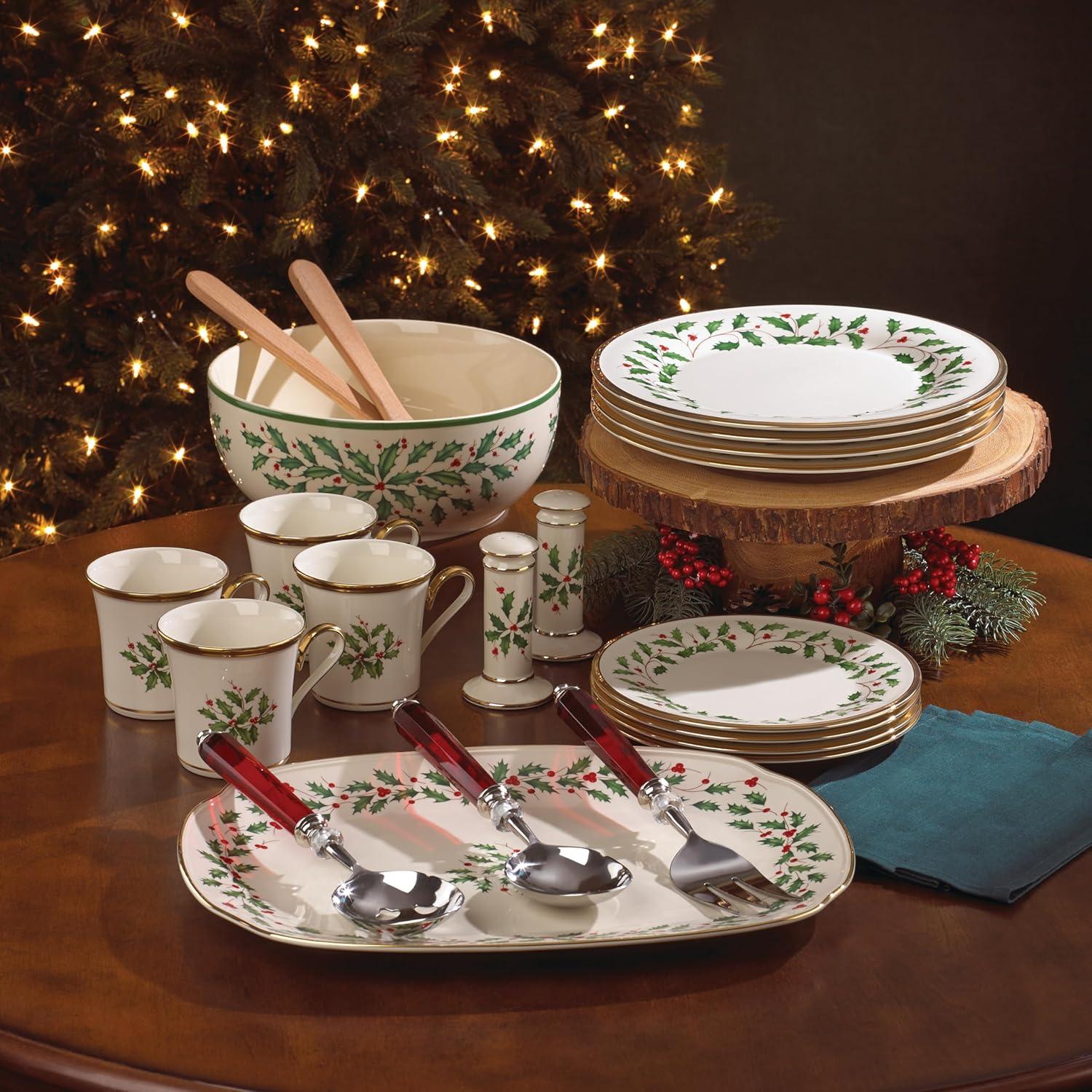 Lenox Holiday 12-Piece Holly & Berry Plate & Mug Set, Porcelain, Service for 4