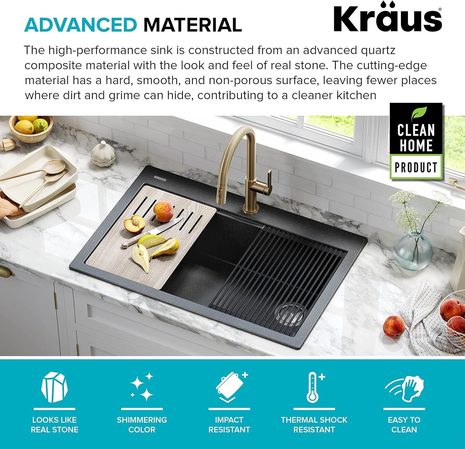 33 in. KRAUS Bellucci Workstation Drop-In Granite Composite Single Bowl Kitchen Sink with Accessories