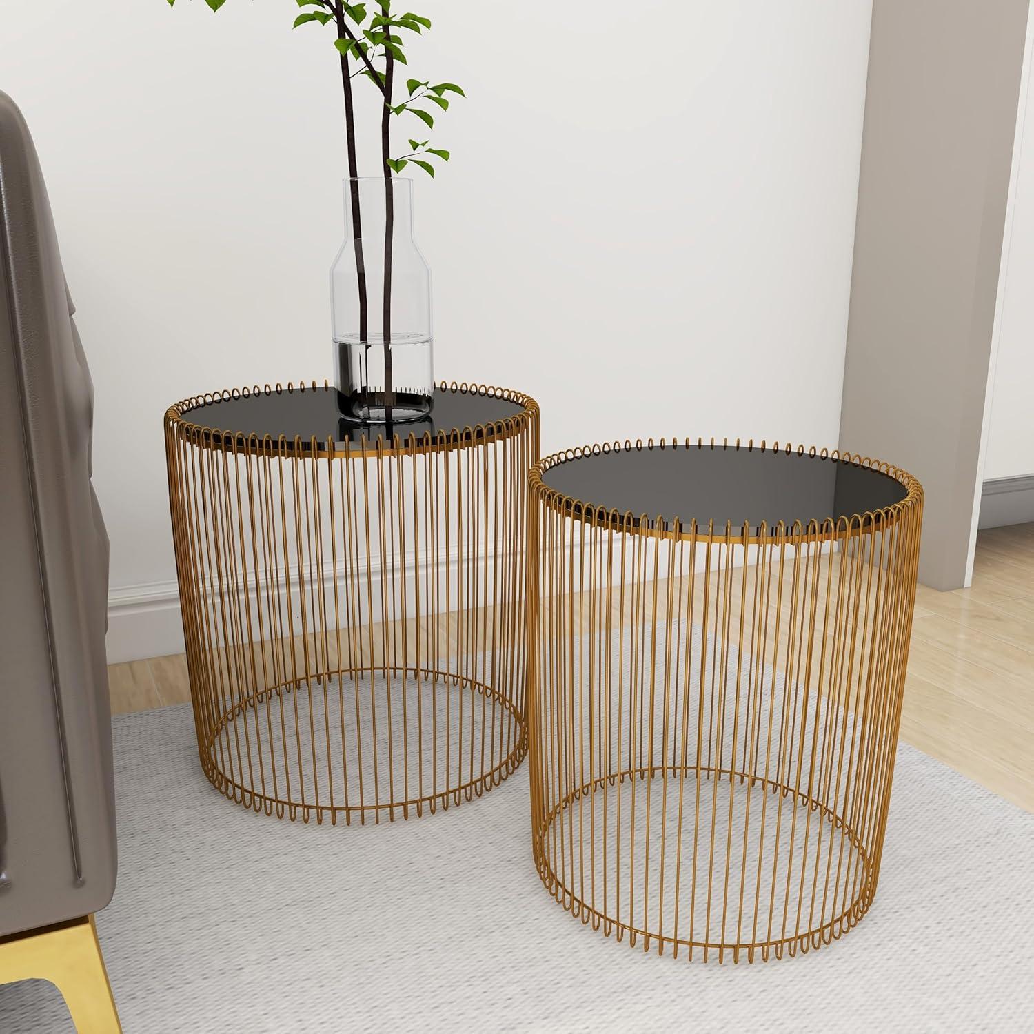 Set of 2 Metal and Glass Round Accent Tables Gold - Olivia & May: No Assembly, Indoor Use, Contemporary Style