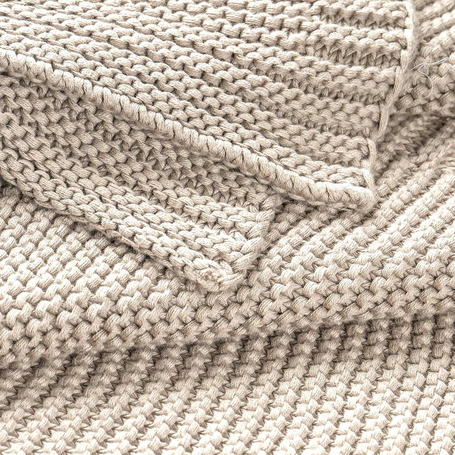 MakeMake Organics MakeMake Organics Organic Cotton Throw Blanket GOTS Certified Organic Knit Blanket Couch Bed Neutral Fall Colors Soft Cotton Throw Blanket Large (50x60, Sand)