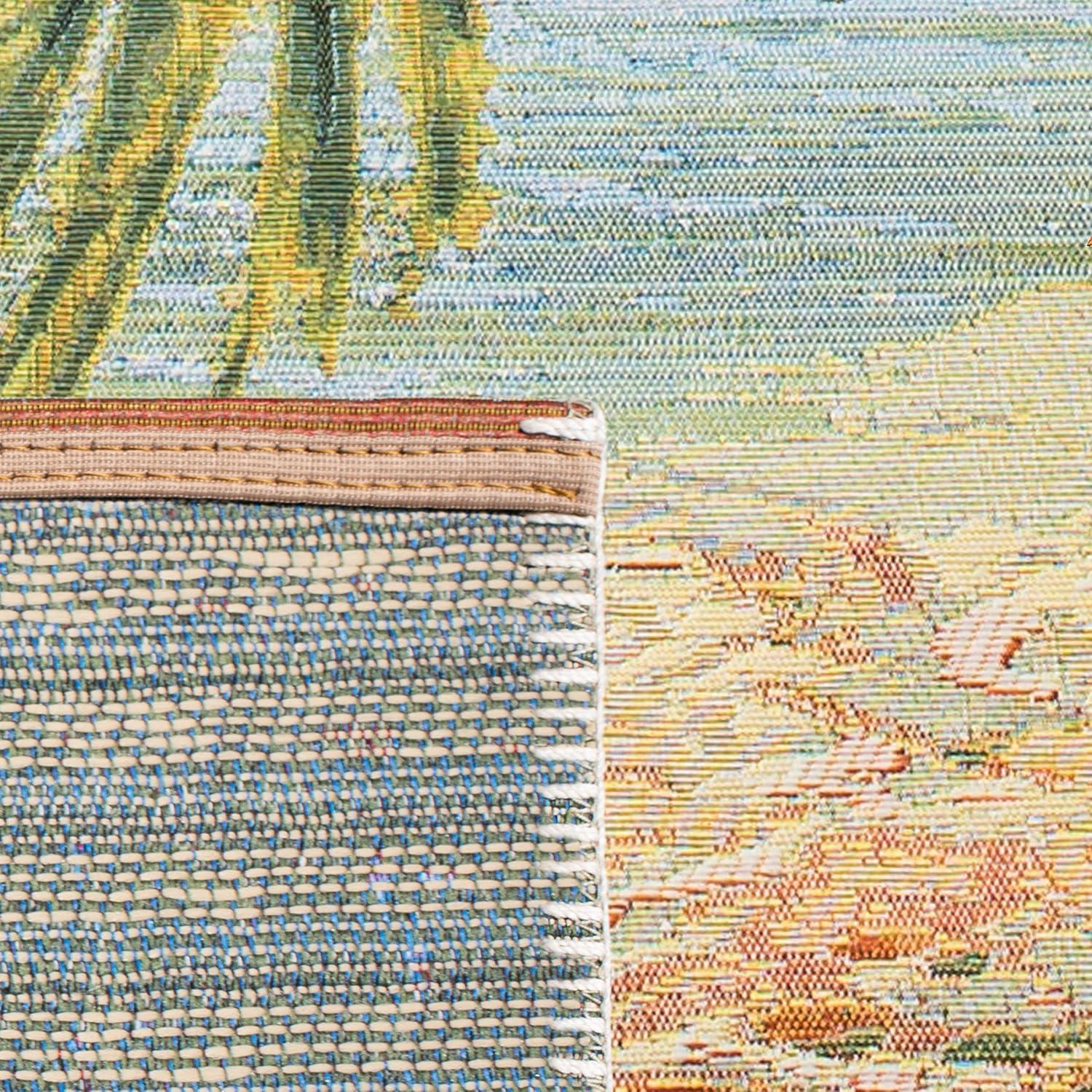 Breezy Island Vibes Easy-Care Outdoor Area Rug, 4' x 6', Blue & Gold