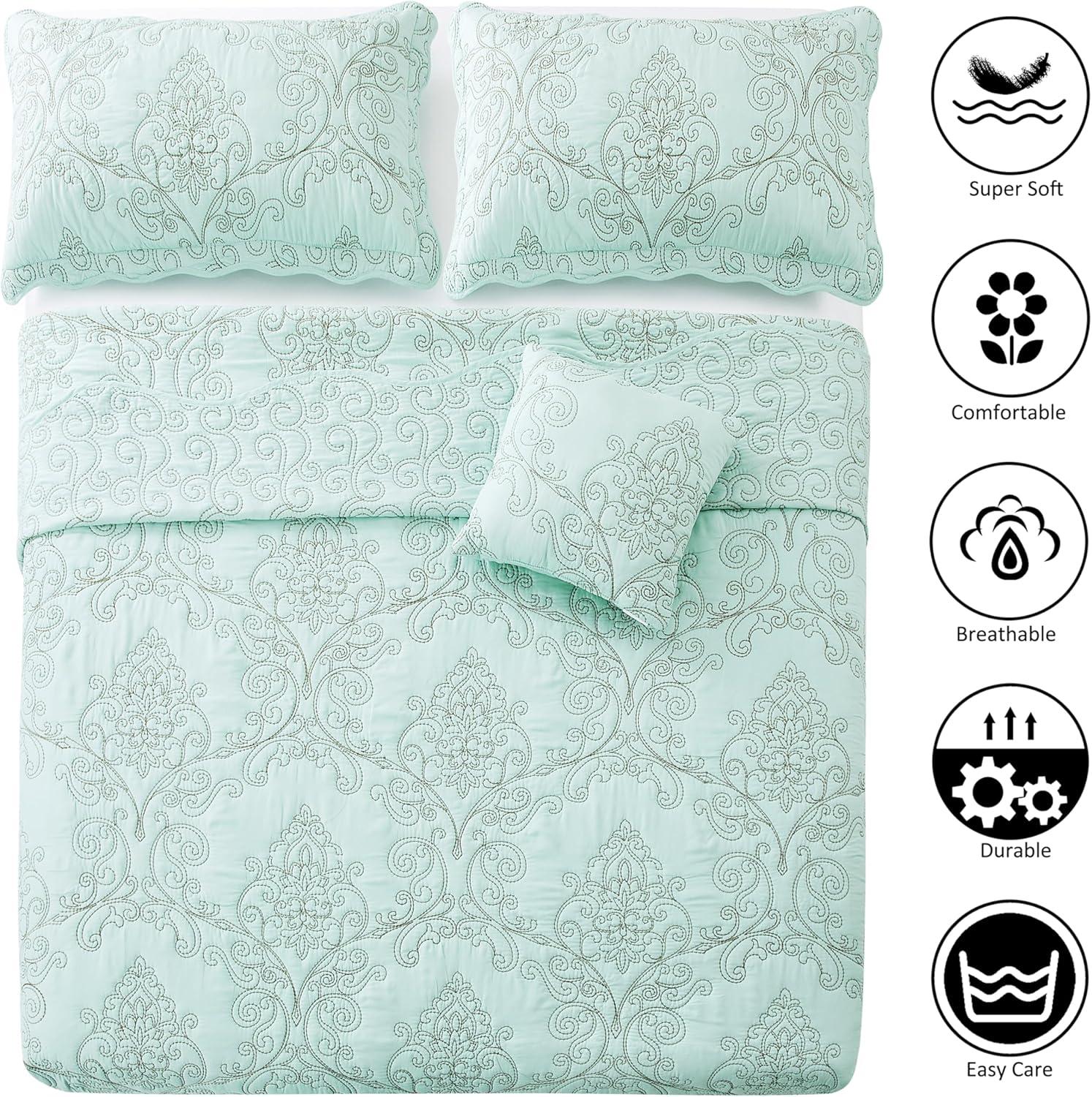 Home Soft Things Damask Embroidery Oversized 4 Piece Quilt Set