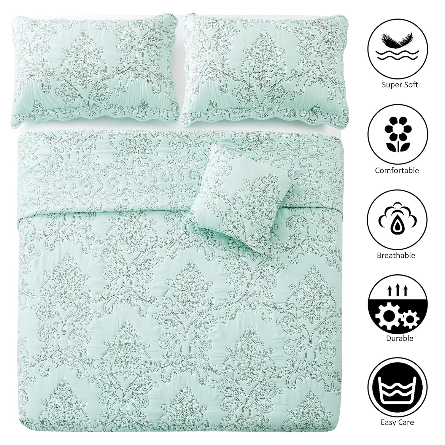 Home Soft Things Damask Embroidery Oversized 4 Piece Quilt Set