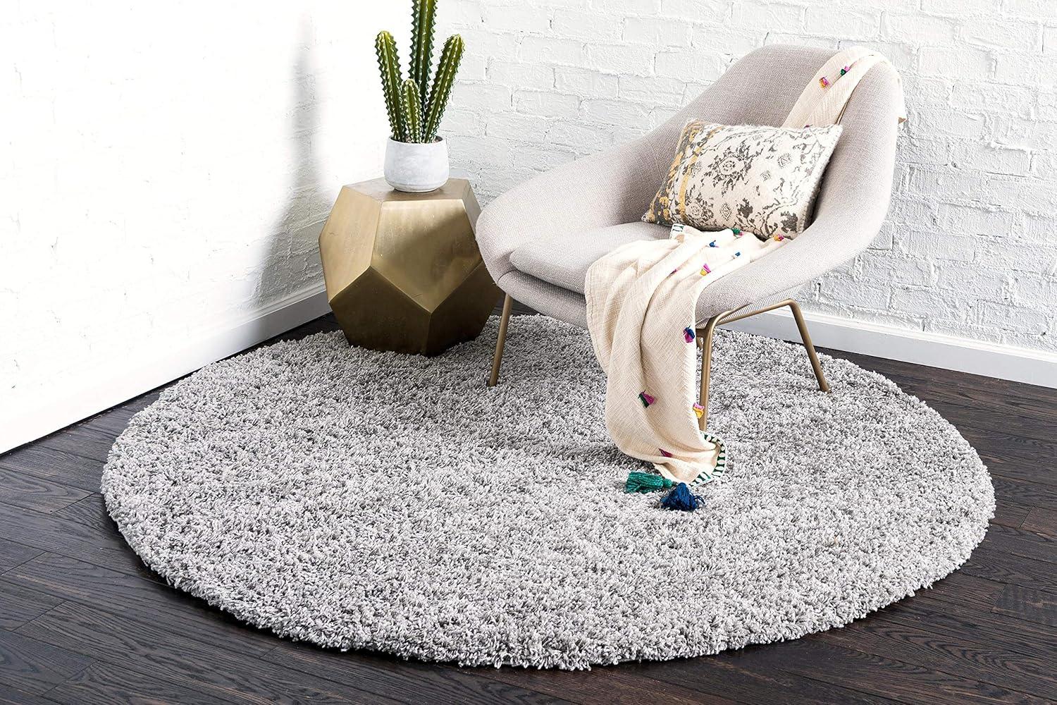 Unique Loom 8' 0 x 8' 0 Round Solid Shag Cloud Gray Area Rug