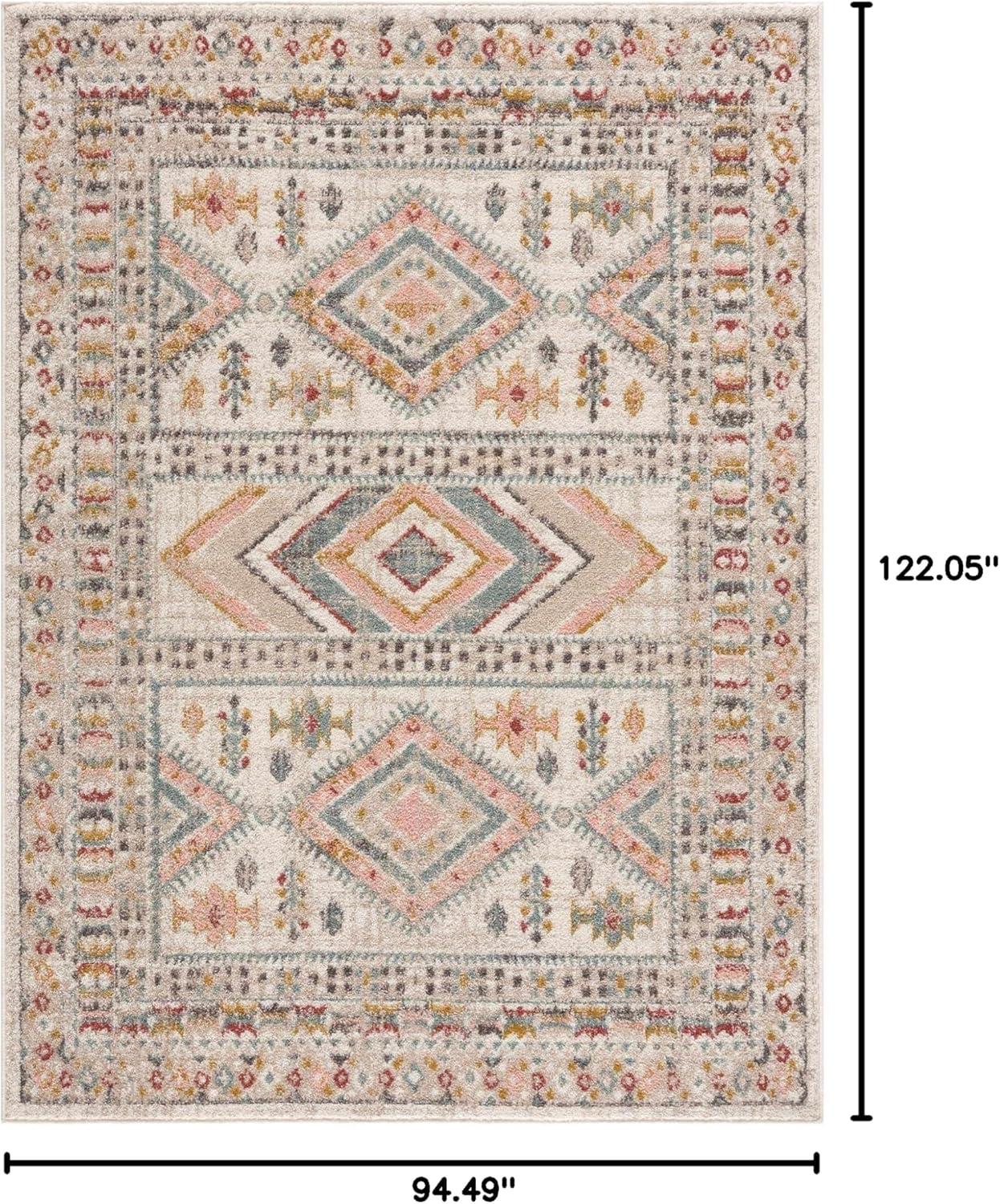 BoutiqueRugs Diem Boho Vintage Colorful Large Area Rug - Farmhouse Traditional Medallion Pink Rug for Bedroom, Dining Room - Pink, Cream, Green, Red, Gray, Yellow - 7'10" x 10'2" (8x10 Area Rug)