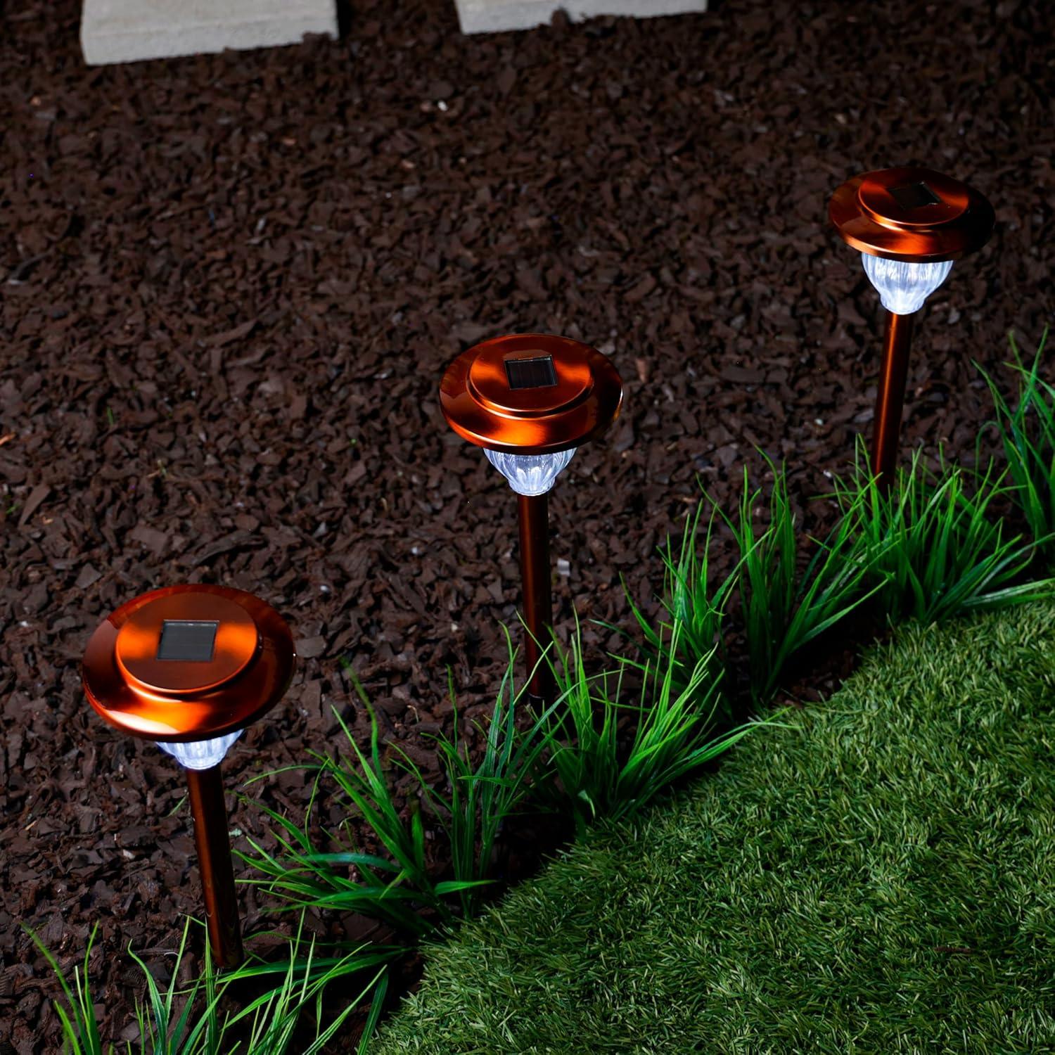 Bronze Stainless Steel Solar Pathway LED Lights, 15" H, Set of 4