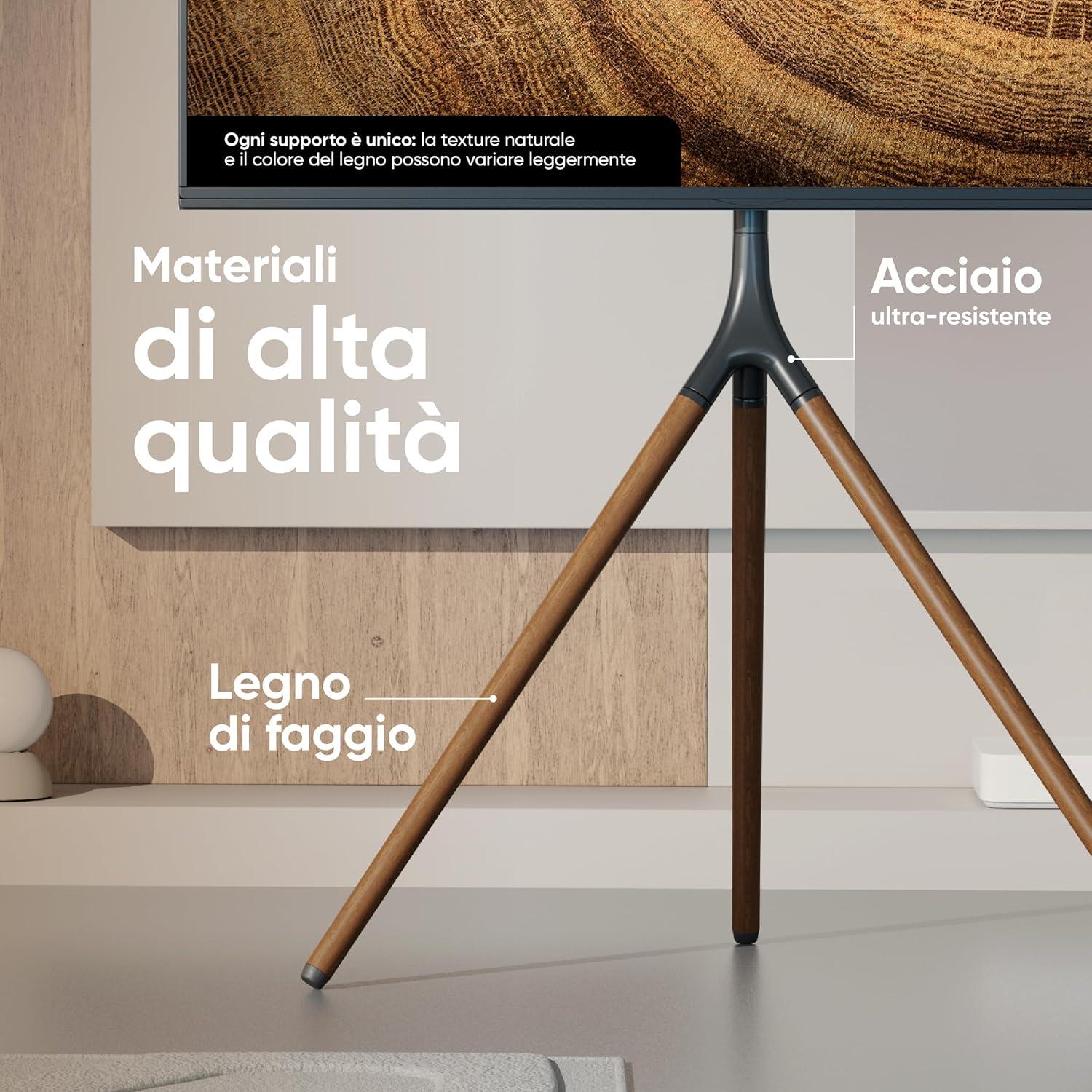 ONKRON Tripod TV Stand Wood for TVs up to 65" and 77 lbs, Swivel Floor Corner TV Stand Adjustable