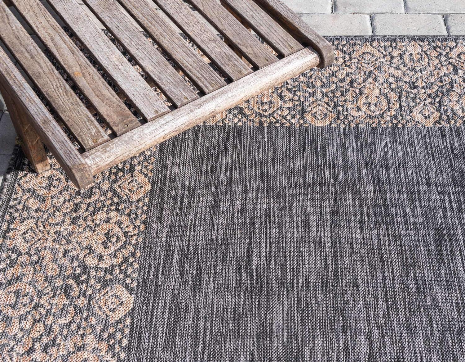 Unique Loom 4' 1 x 6' 1 Rectangle Indoor/Outdoor Border Charcoal Gray Area Rug