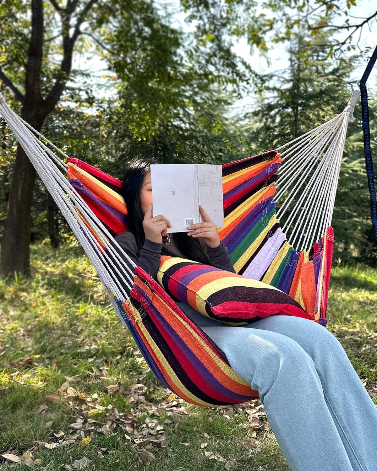 Multicolor Cotton Hanging Hammock Chair with Cushions