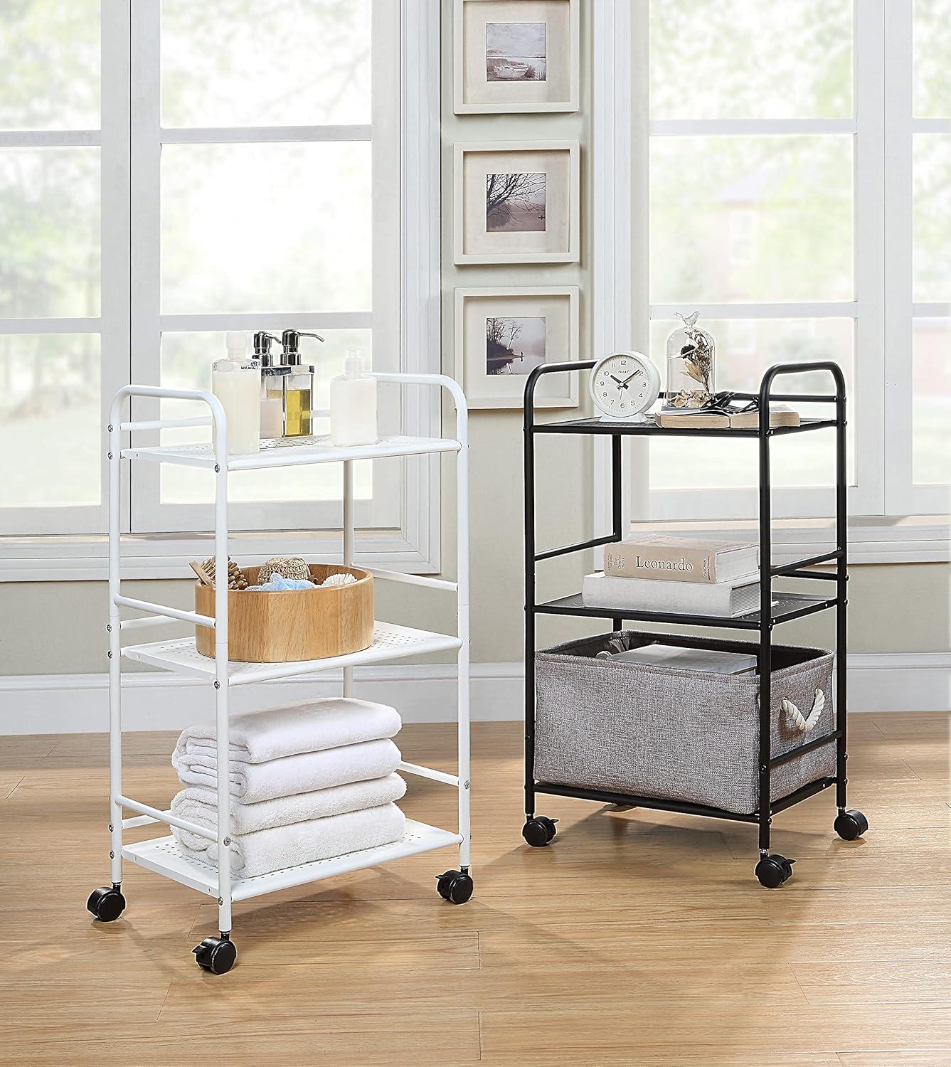 SunnyPoint Minimalist Style 3 Tier Utility Rolling Shelf Cart (WHT)