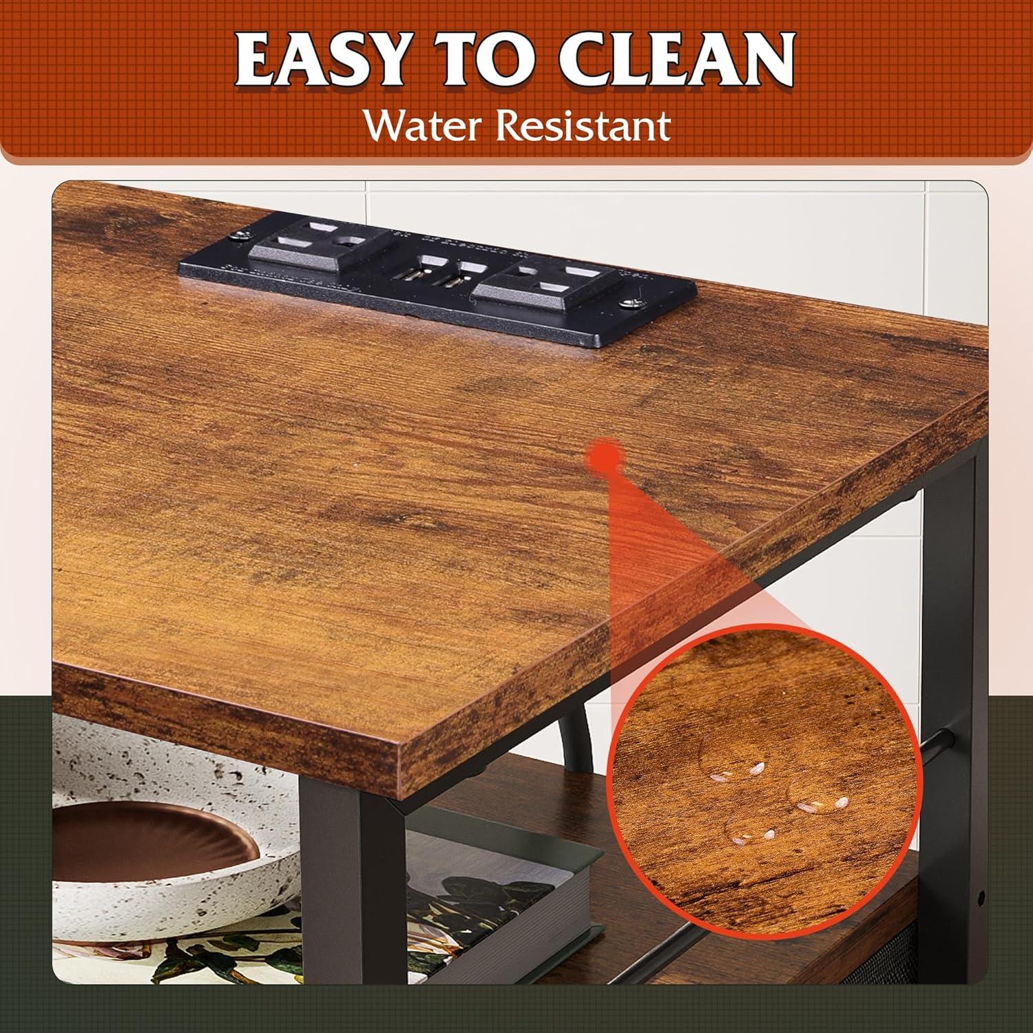 WLIVE Night Stand Set of 2 with Charging Station, LED Nightstand Sets with 2 Fabric Drawers and Storage Shelf, Small Bedside Tables for Small Spaces, Dresser for Bedroom, Rustic Brown