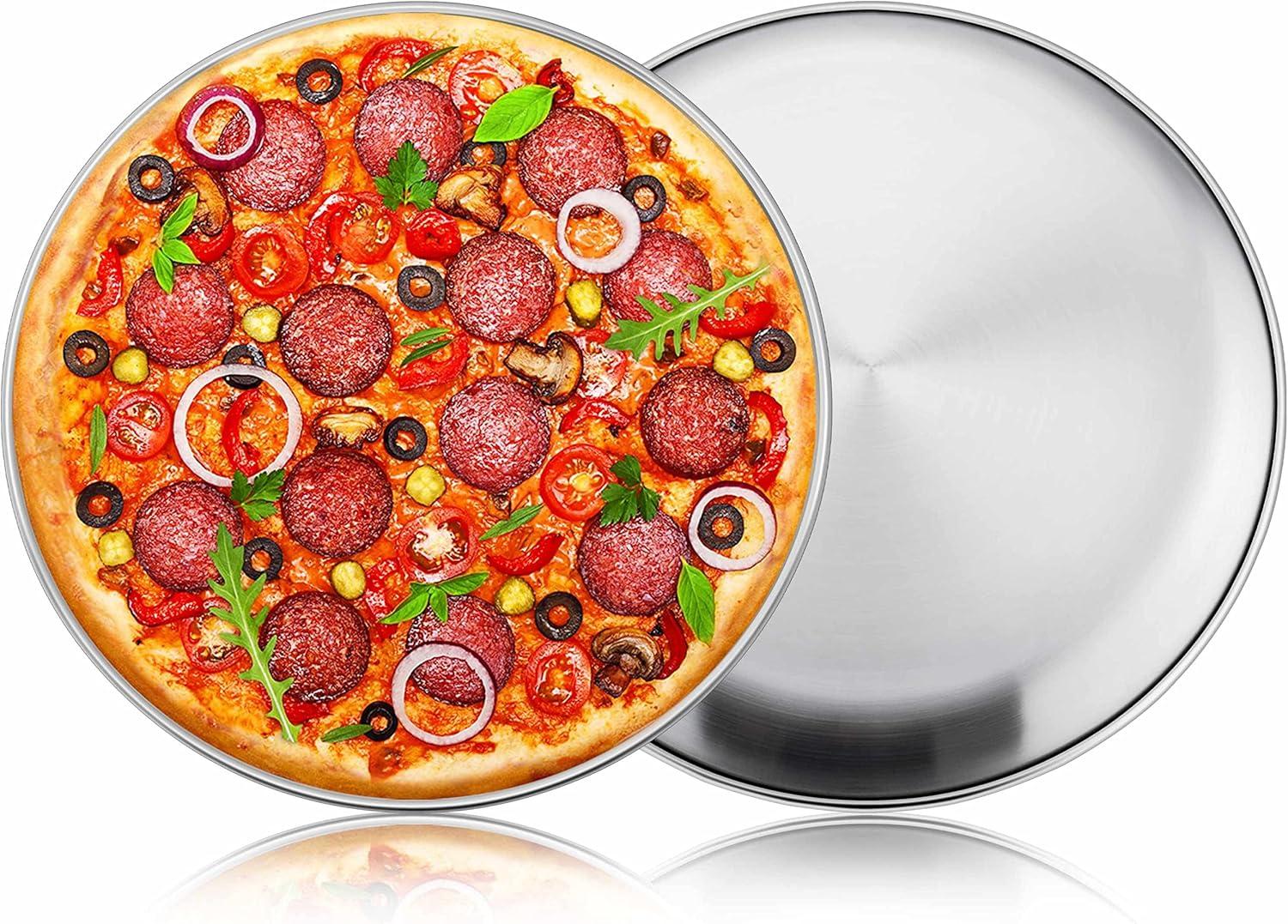 Soro Essentials- Set of 2 Aluminum 10” Coupe Style Pizza Trays- Pizza Baking Pan Pizza Tray Pizza Pan Round Pizza Baking Sheet Oven Tray Pizza Crisper Pan Healthy Pizza Cooking Pan for Oven
